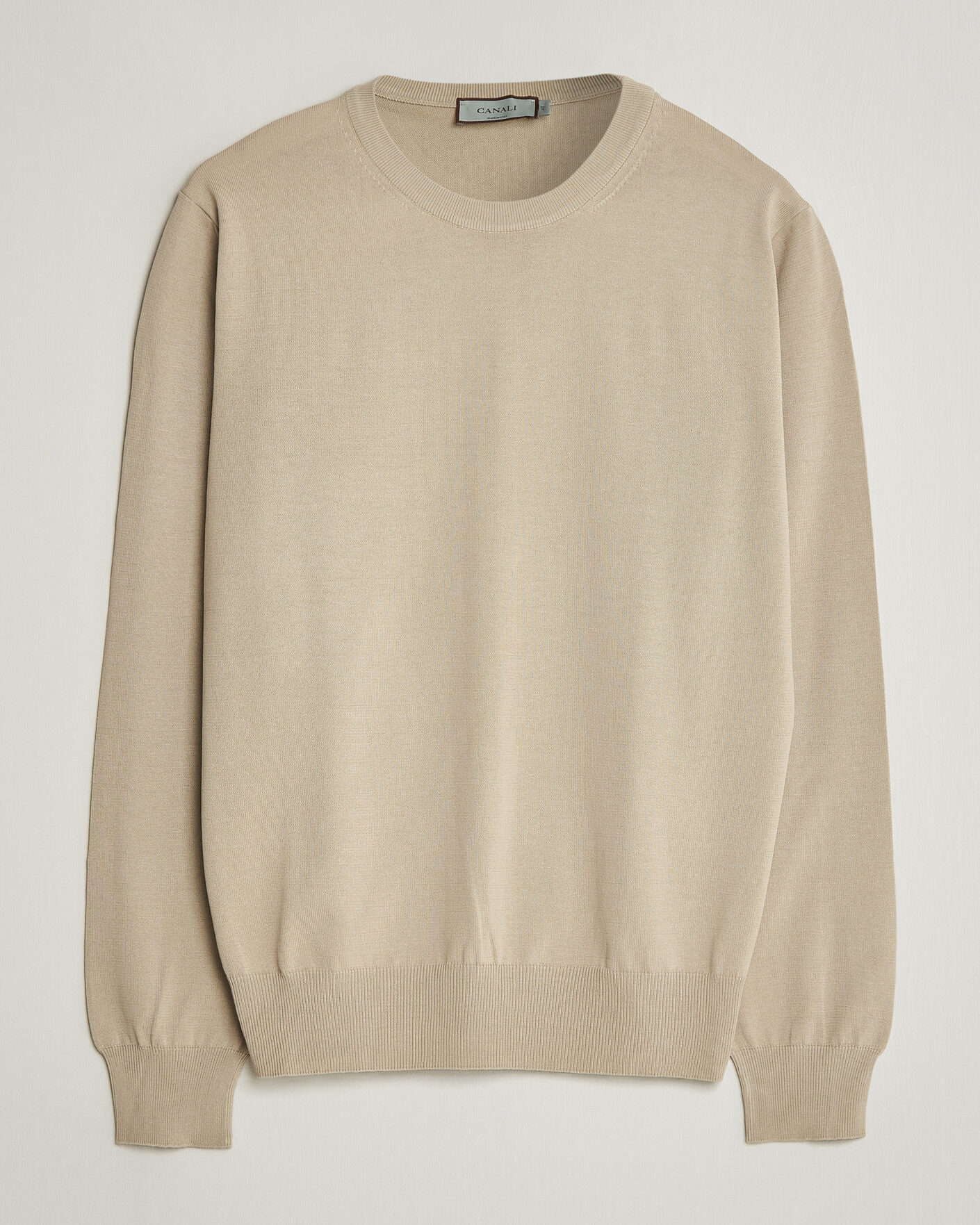Herr | Tröjor | Canali | Cotton Crew Neck Pullover Beige
