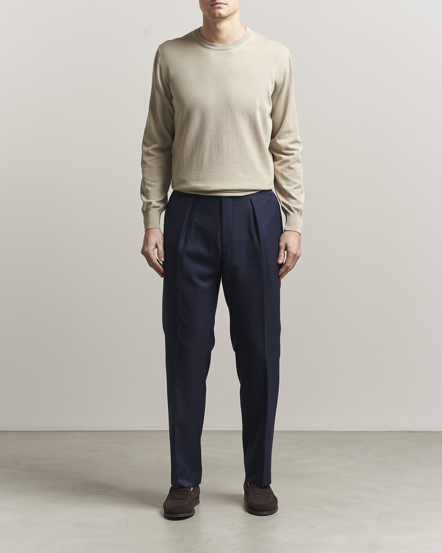 Herr | Tröjor | Canali | Cotton Crew Neck Pullover Beige