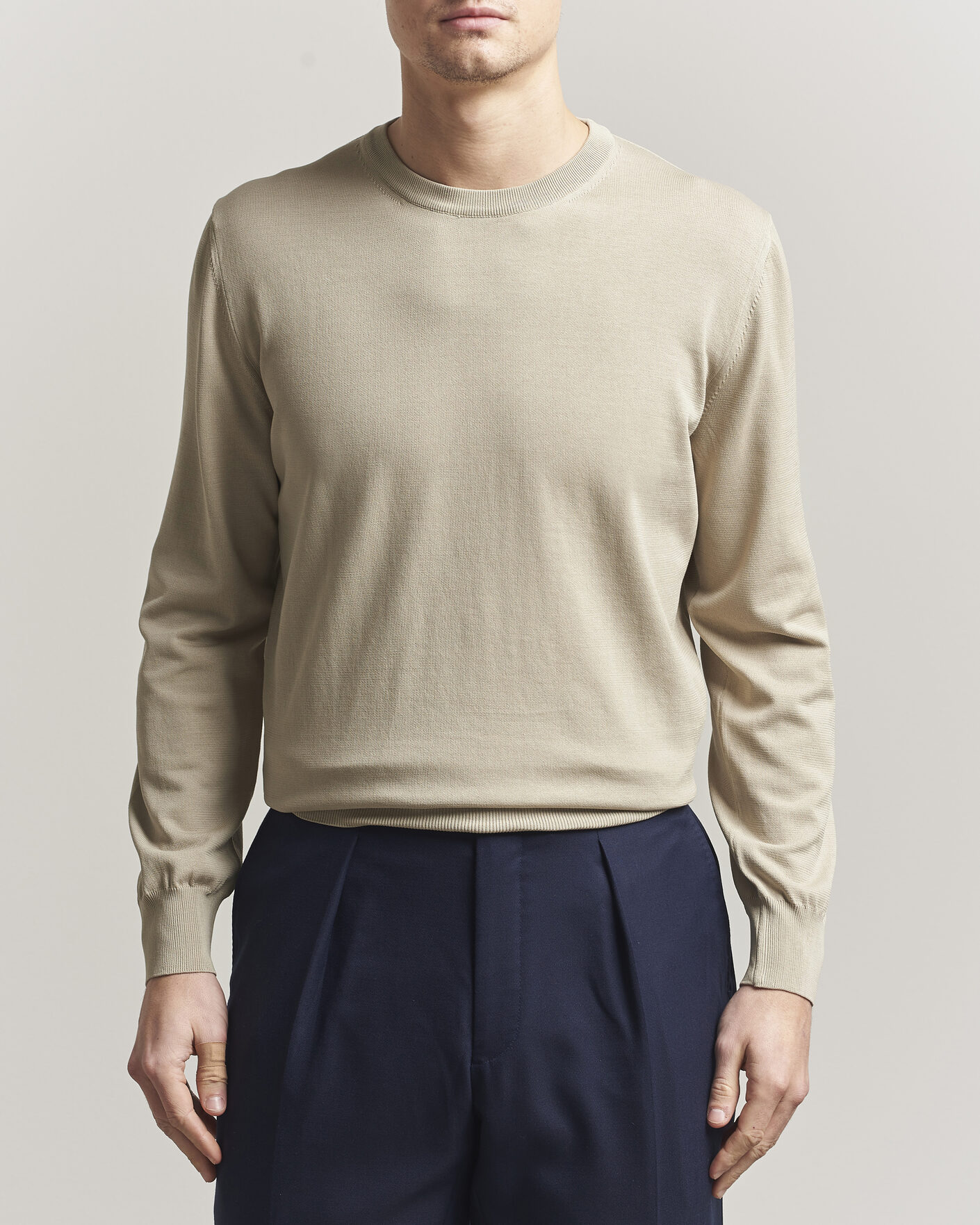 Herr | Tröjor | Canali | Cotton Crew Neck Pullover Beige