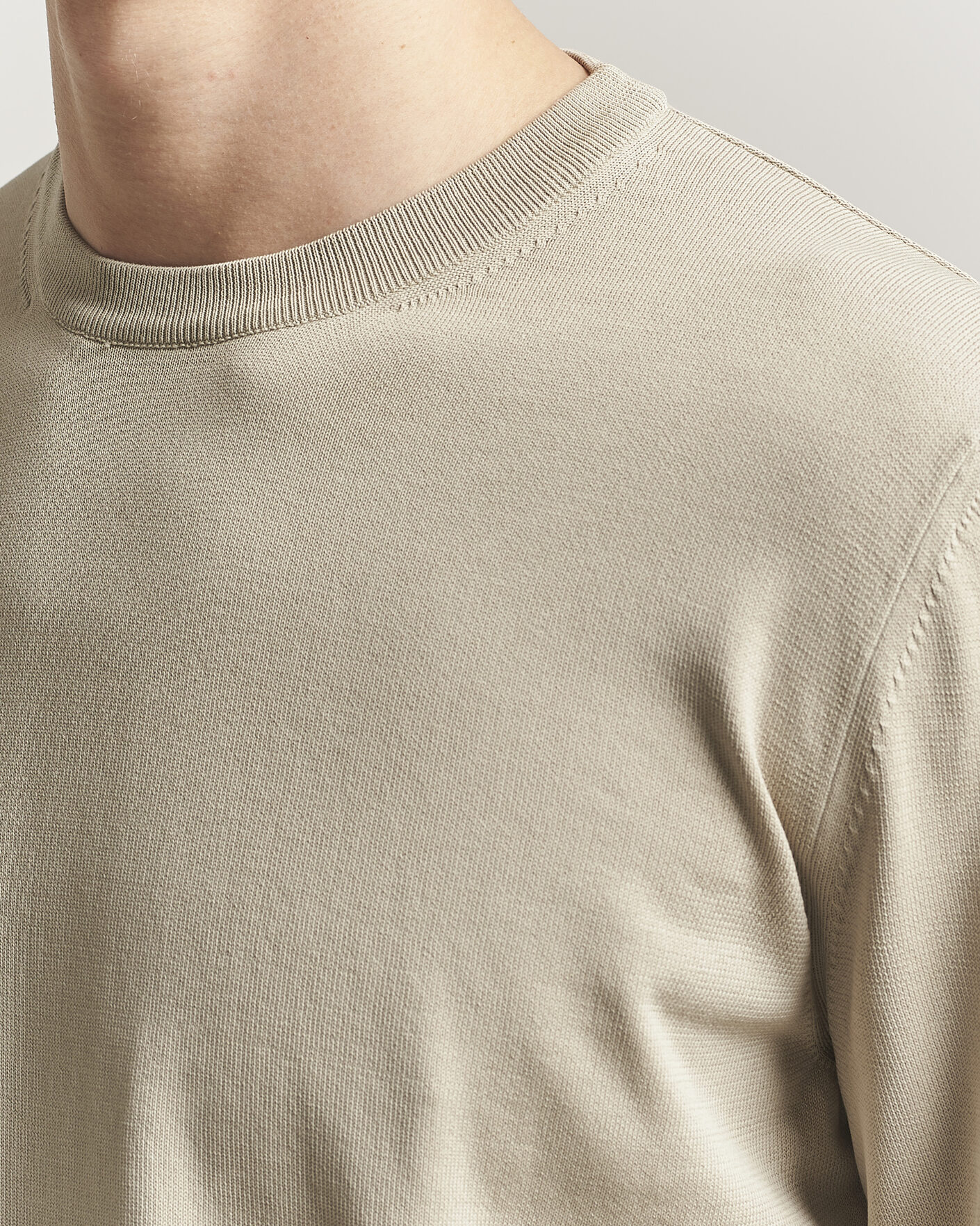 Herr | Tröjor | Canali | Cotton Crew Neck Pullover Beige