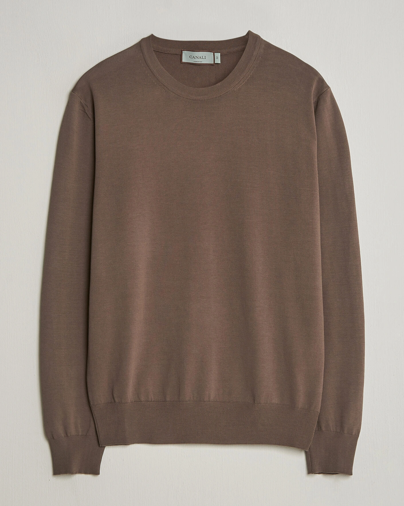 Herr | Tröjor | Canali | Cotton Crew Neck Pullover Brown