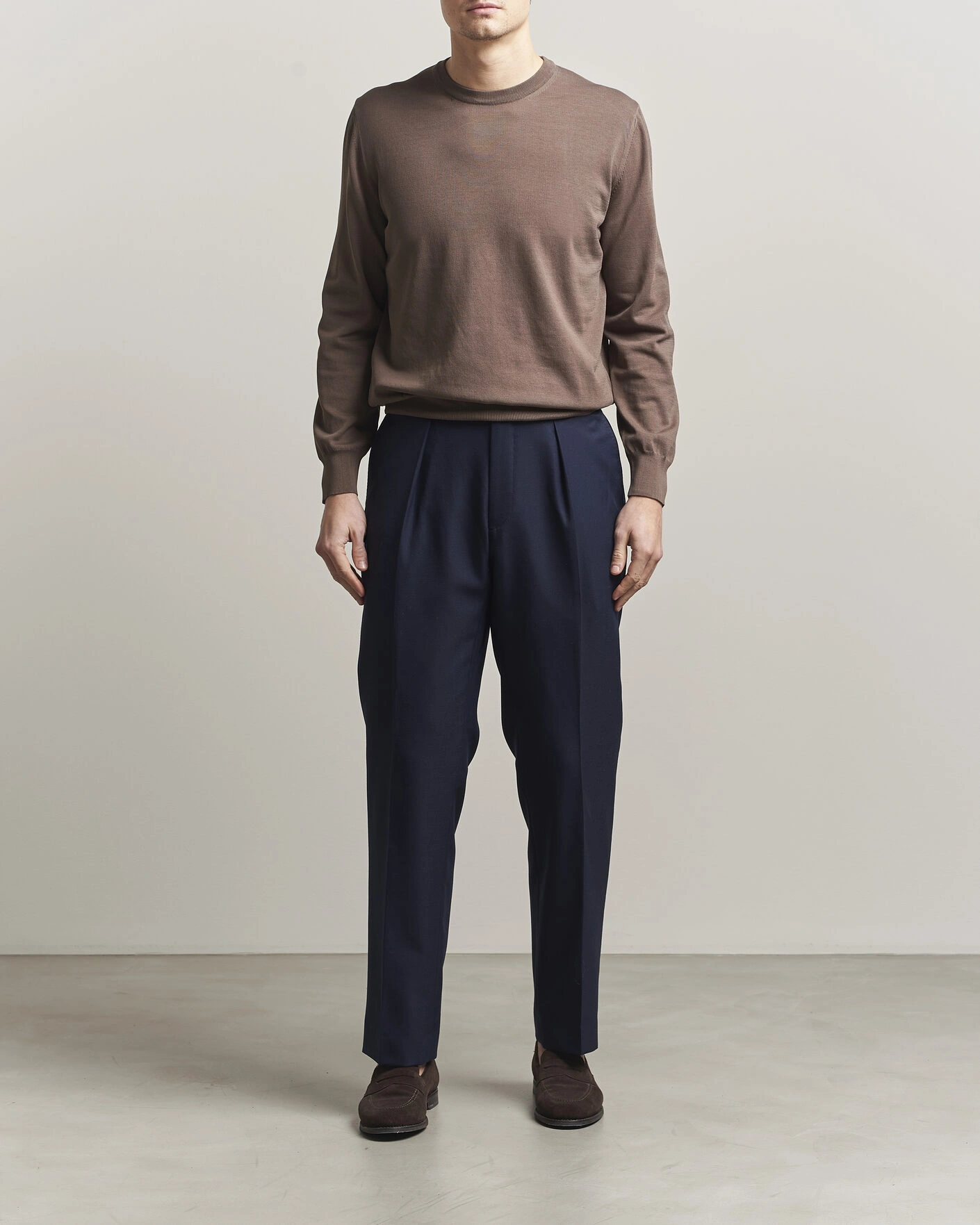 Herr | Tröjor | Canali | Cotton Crew Neck Pullover Brown