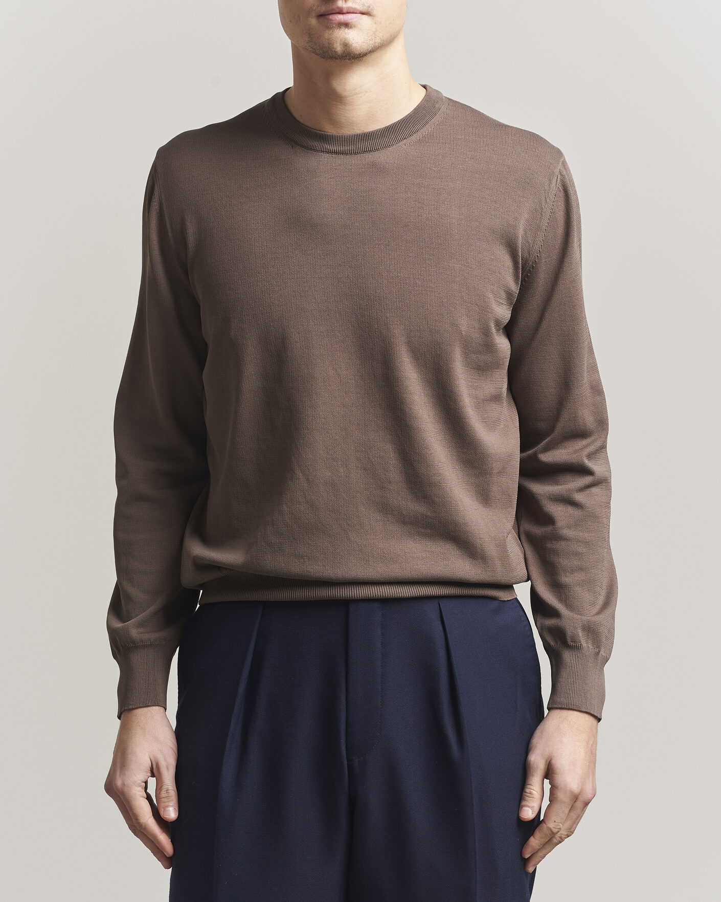 Herr | Tröjor | Canali | Cotton Crew Neck Pullover Brown
