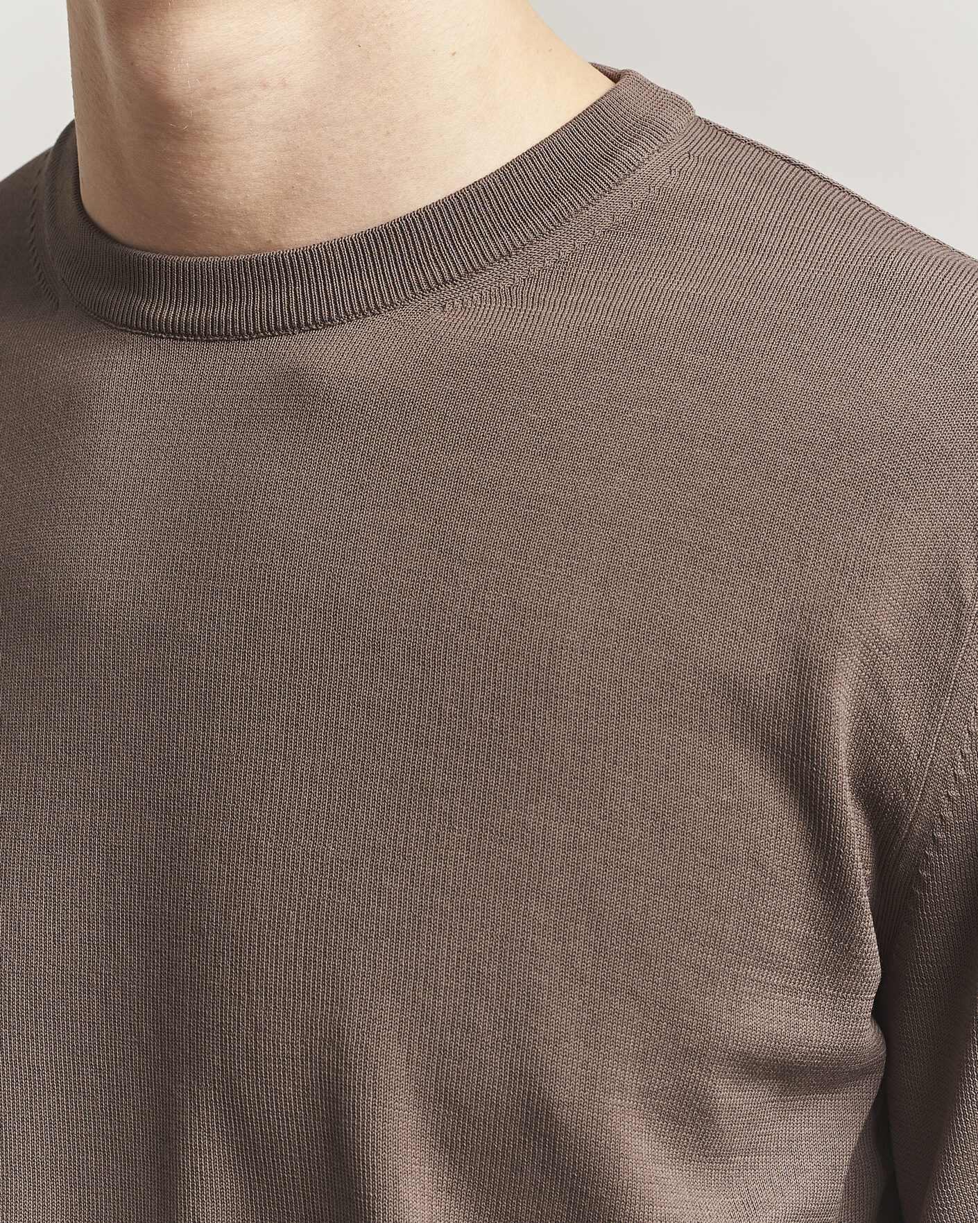 Herr | Tröjor | Canali | Cotton Crew Neck Pullover Brown