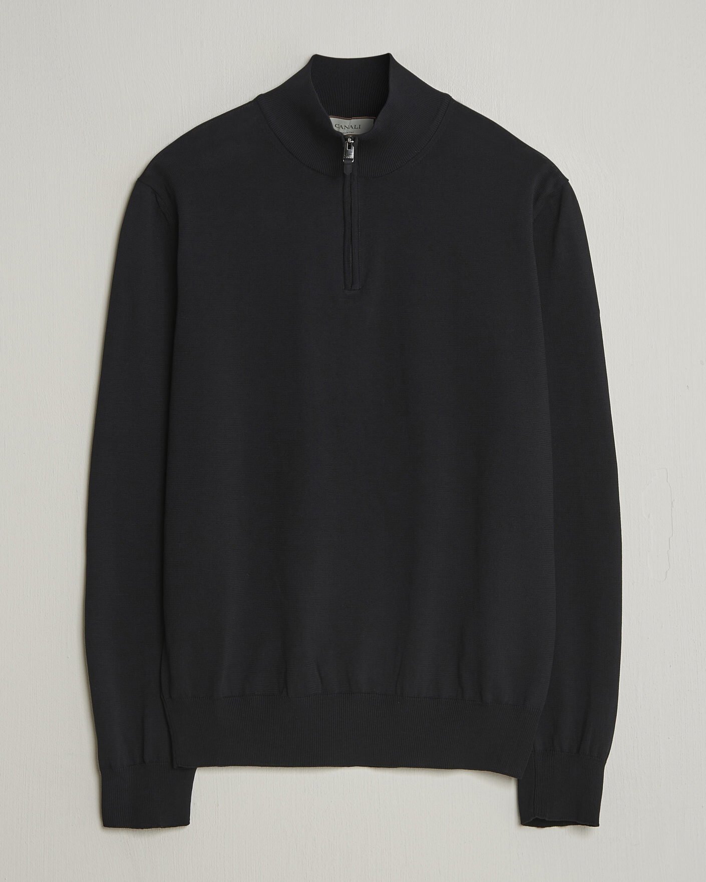 Herr | Tröjor | Canali | Cotton Half Zip Black