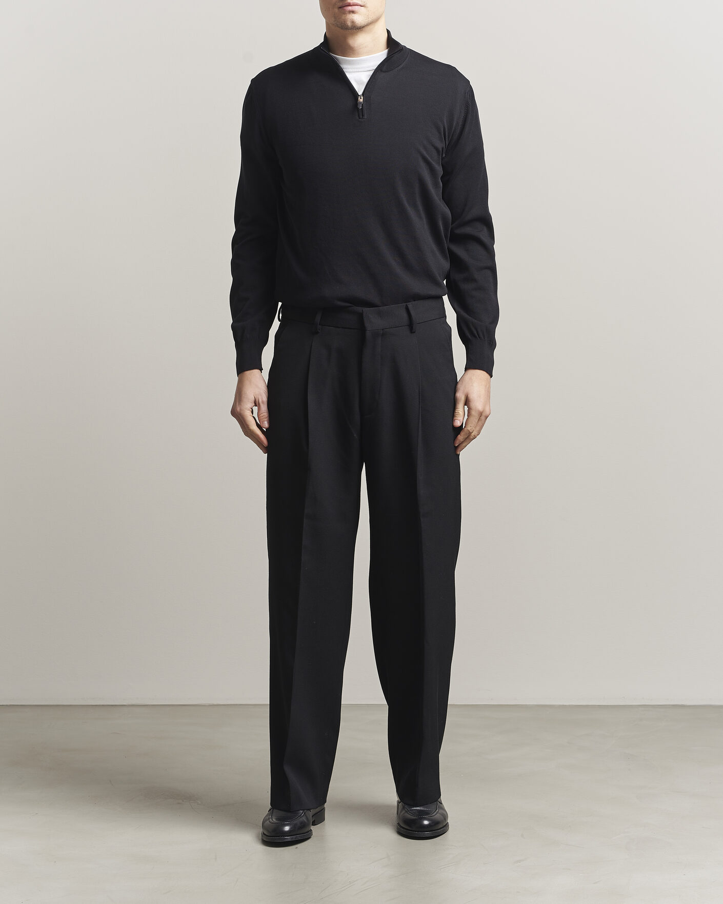 Herr | Tröjor | Canali | Cotton Half Zip Black