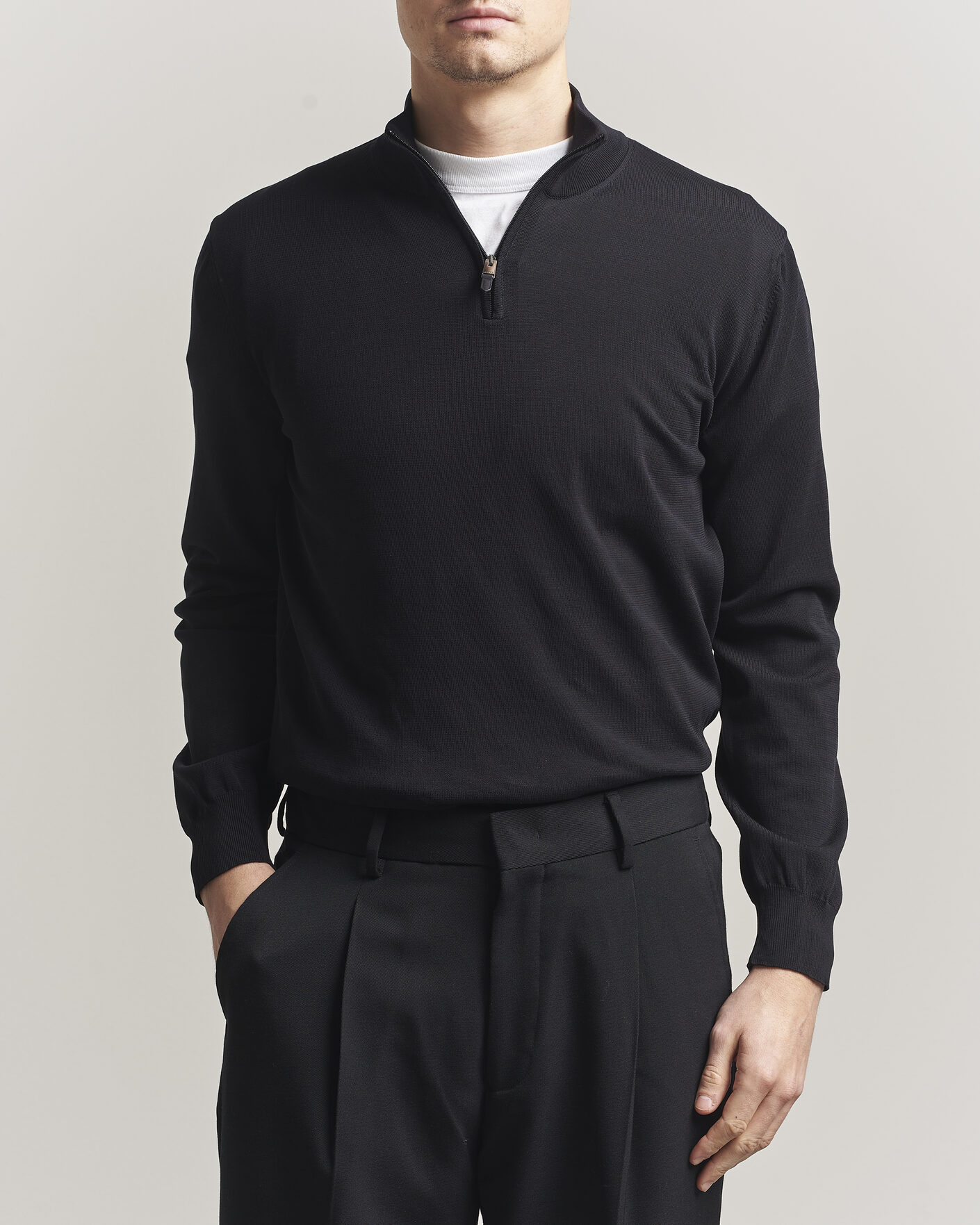 Herr | Tröjor | Canali | Cotton Half Zip Black