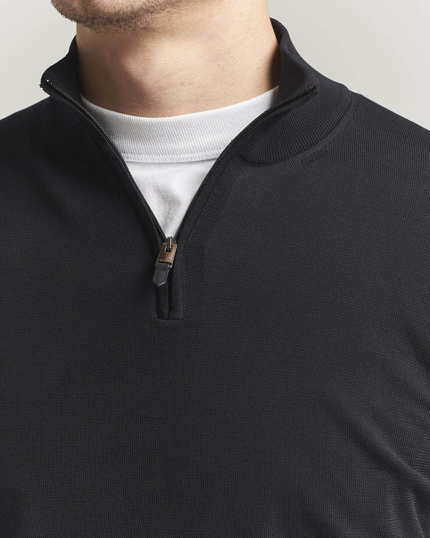 Herr | Tröjor | Canali | Cotton Half Zip Black