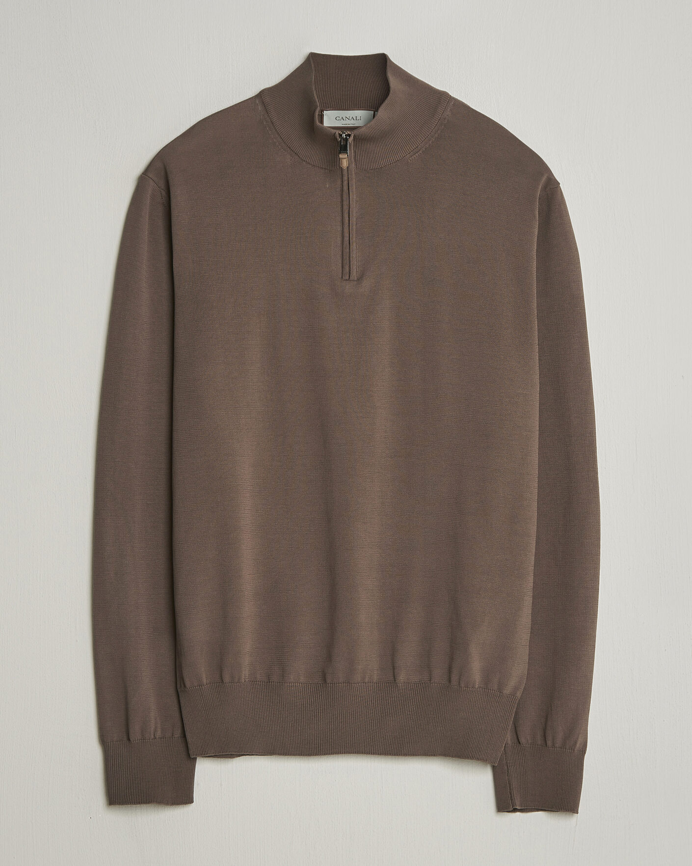 Herr | Tröjor | Canali | Cotton Half Zip Brown