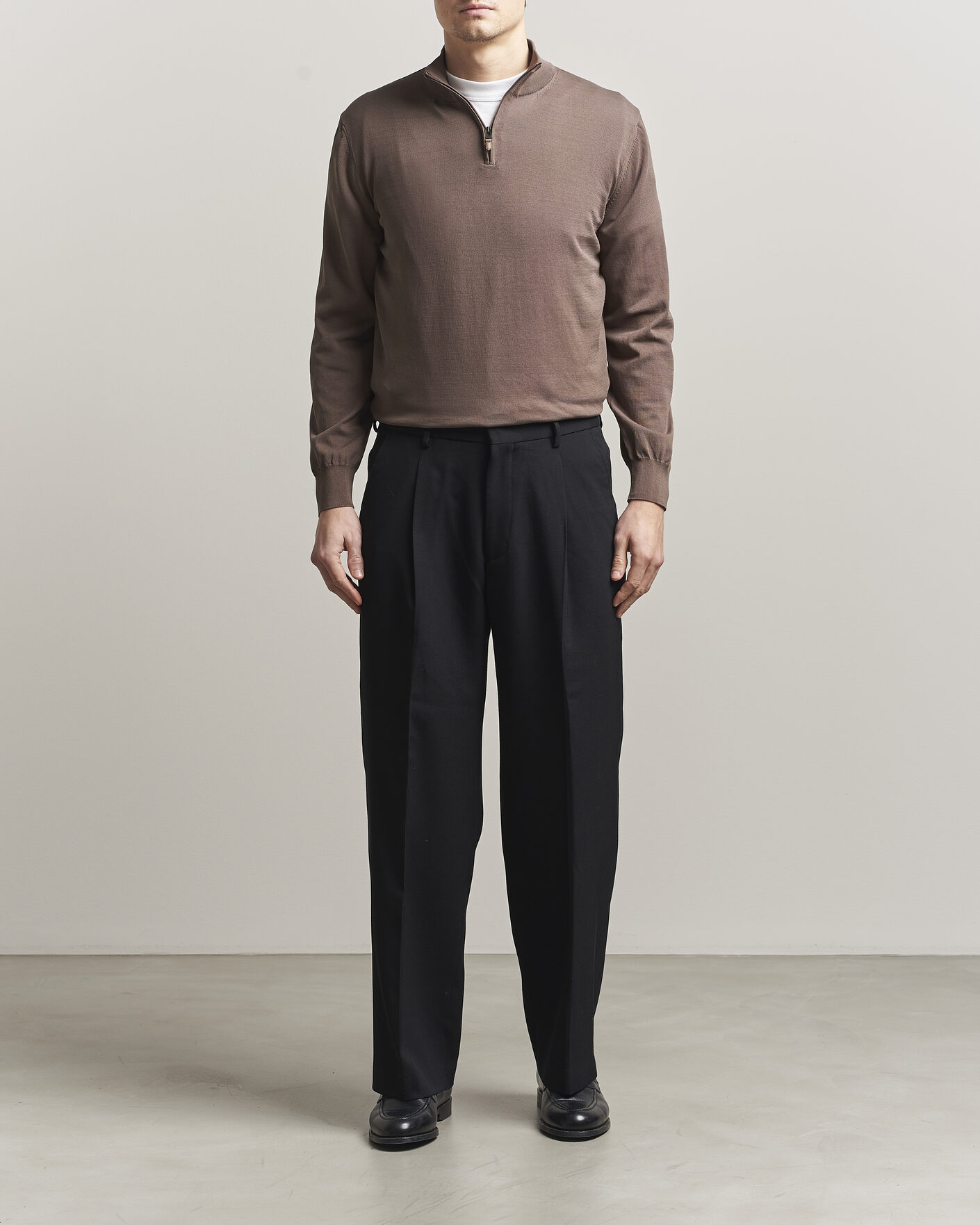 Herr | Tröjor | Canali | Cotton Half Zip Brown