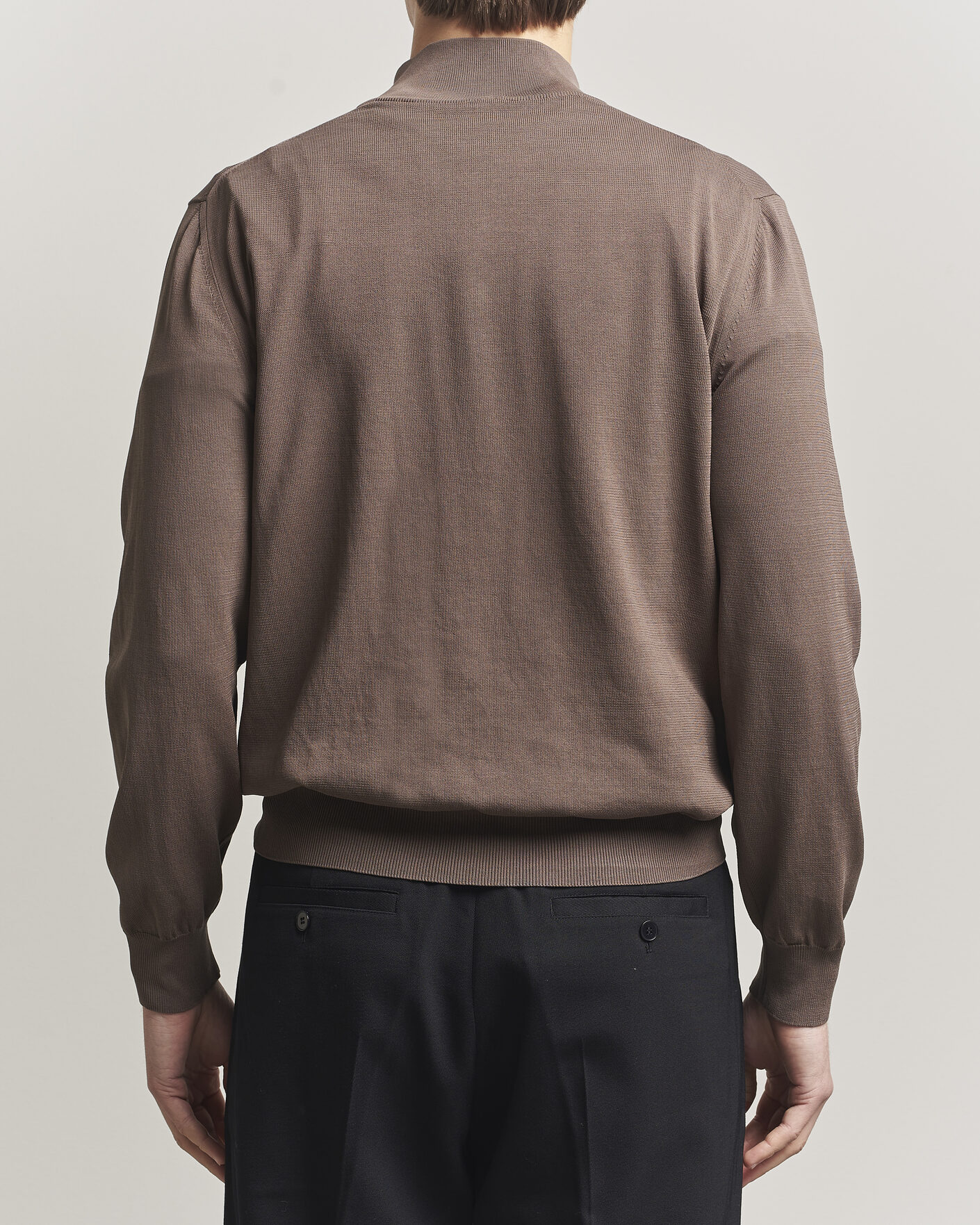 Herr | Tröjor | Canali | Cotton Half Zip Brown