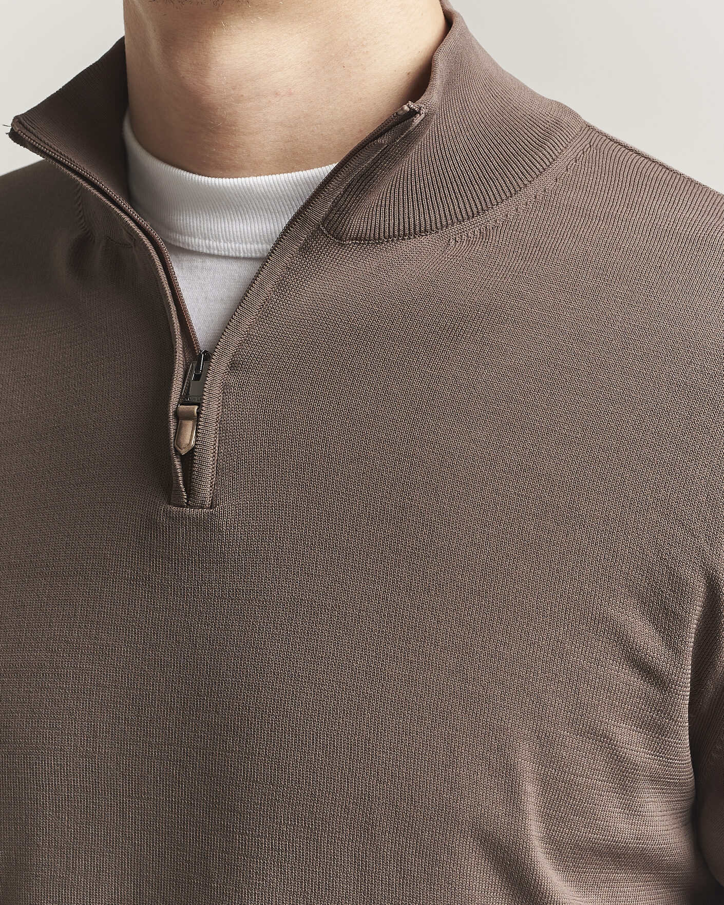 Herr | Tröjor | Canali | Cotton Half Zip Brown