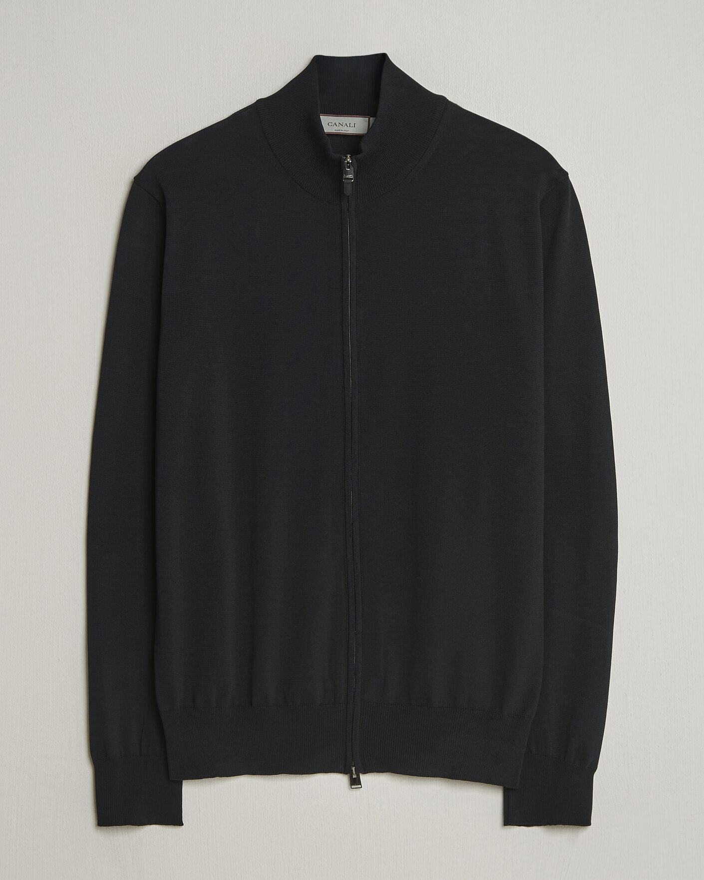 Herr | Tröjor | Canali | Cotton Full Zip Black