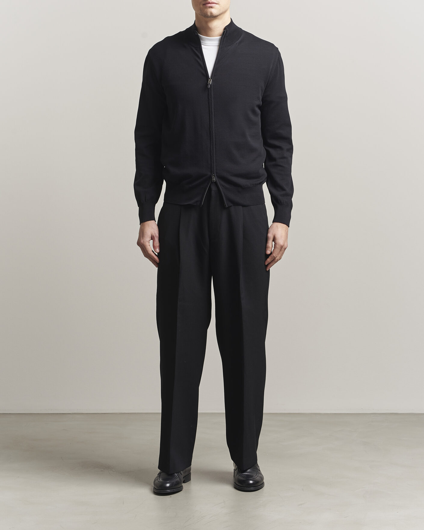 Herr | Tröjor | Canali | Cotton Full Zip Black