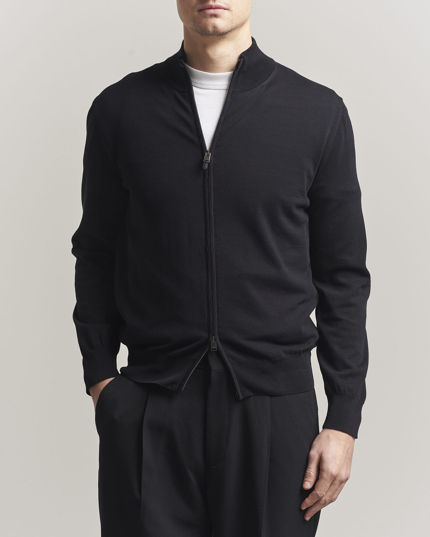 Herr | Tröjor | Canali | Cotton Full Zip Black