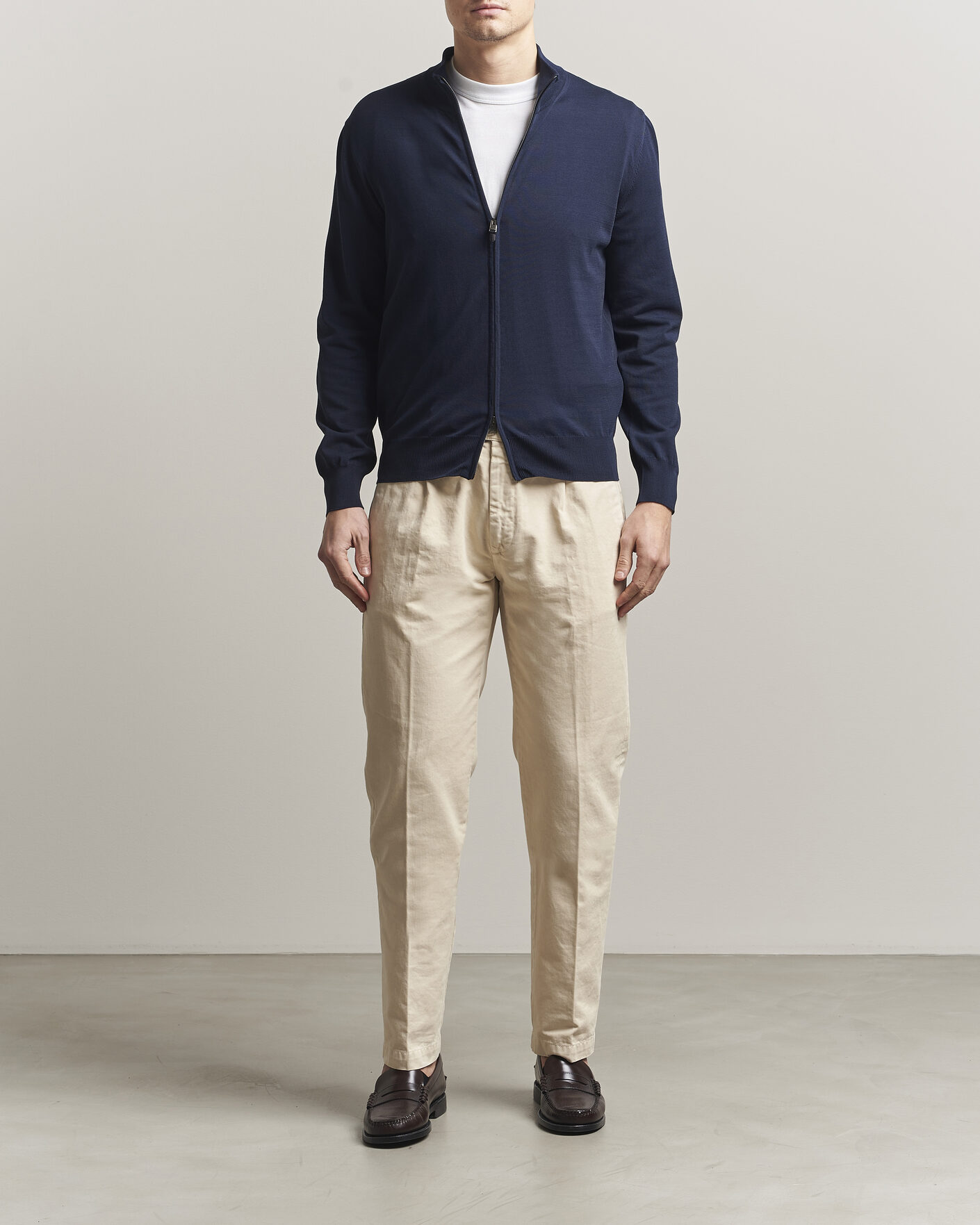 Herr | Tröjor | Canali | Cotton Full Zip Navy