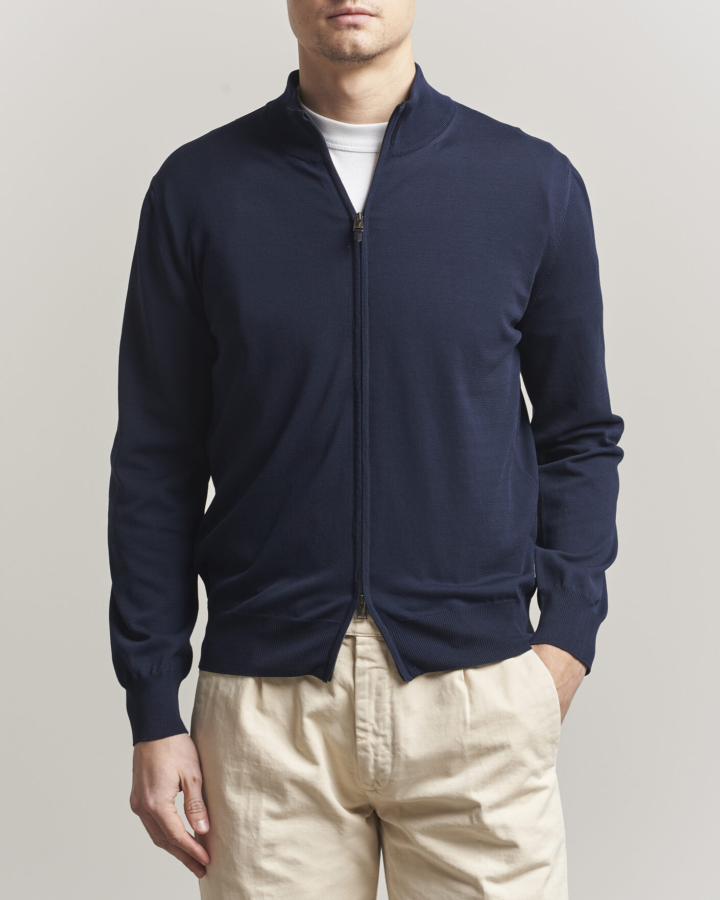 Herr | Tröjor | Canali | Cotton Full Zip Navy