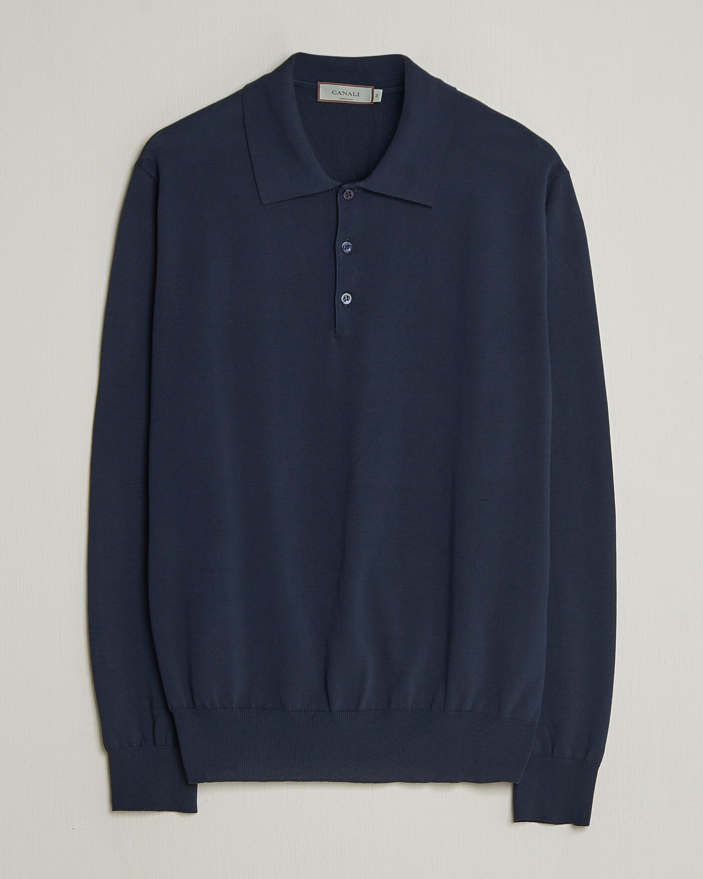 Herr | Tröjor | Canali | Cotton Long Sleeve Polo Navy