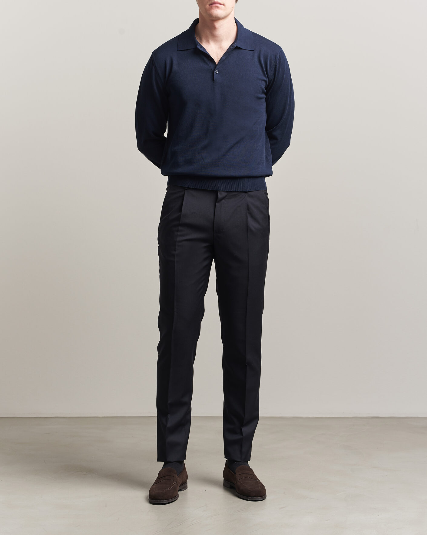 Herr | Tröjor | Canali | Cotton Long Sleeve Polo Navy