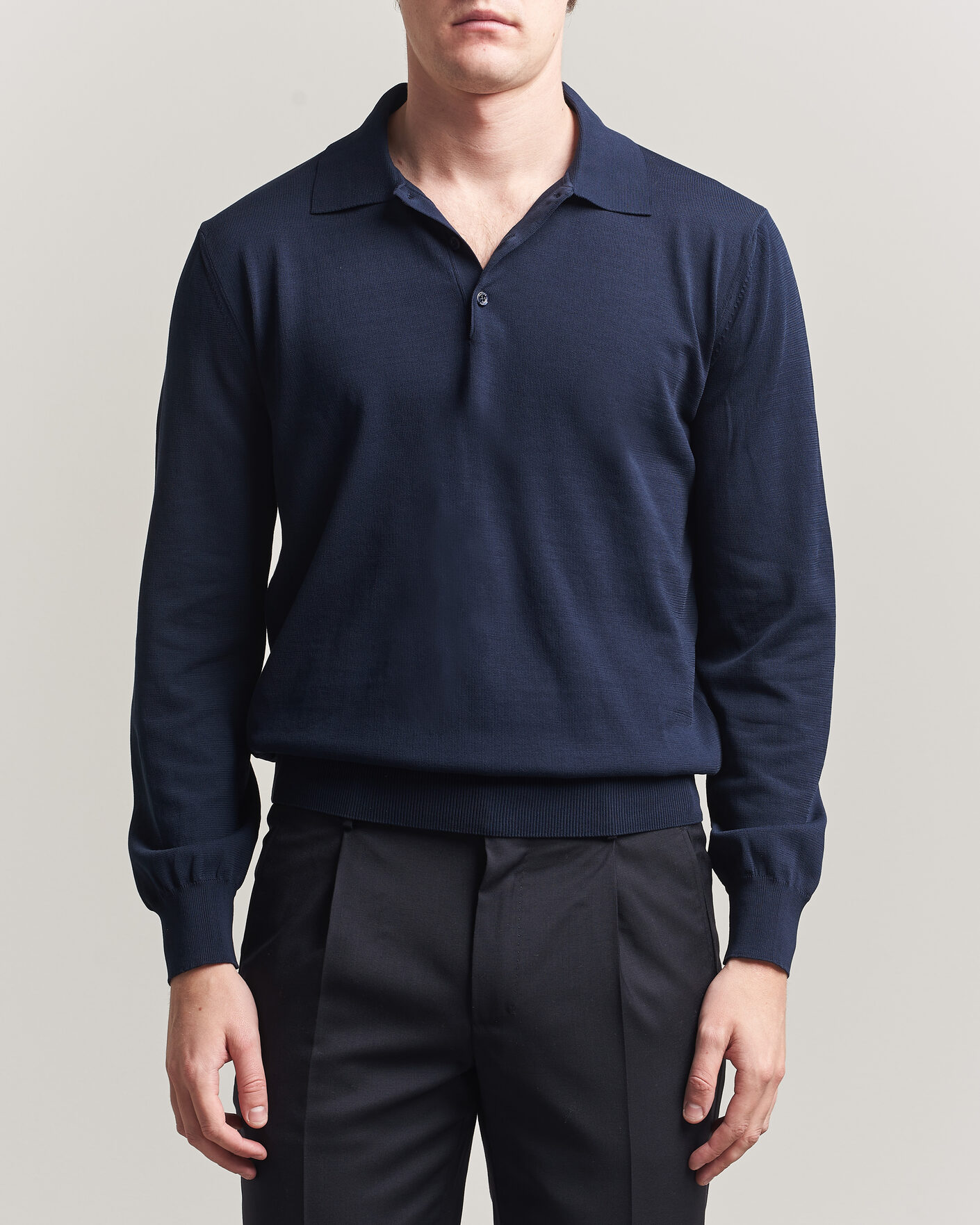 Herr | Tröjor | Canali | Cotton Long Sleeve Polo Navy