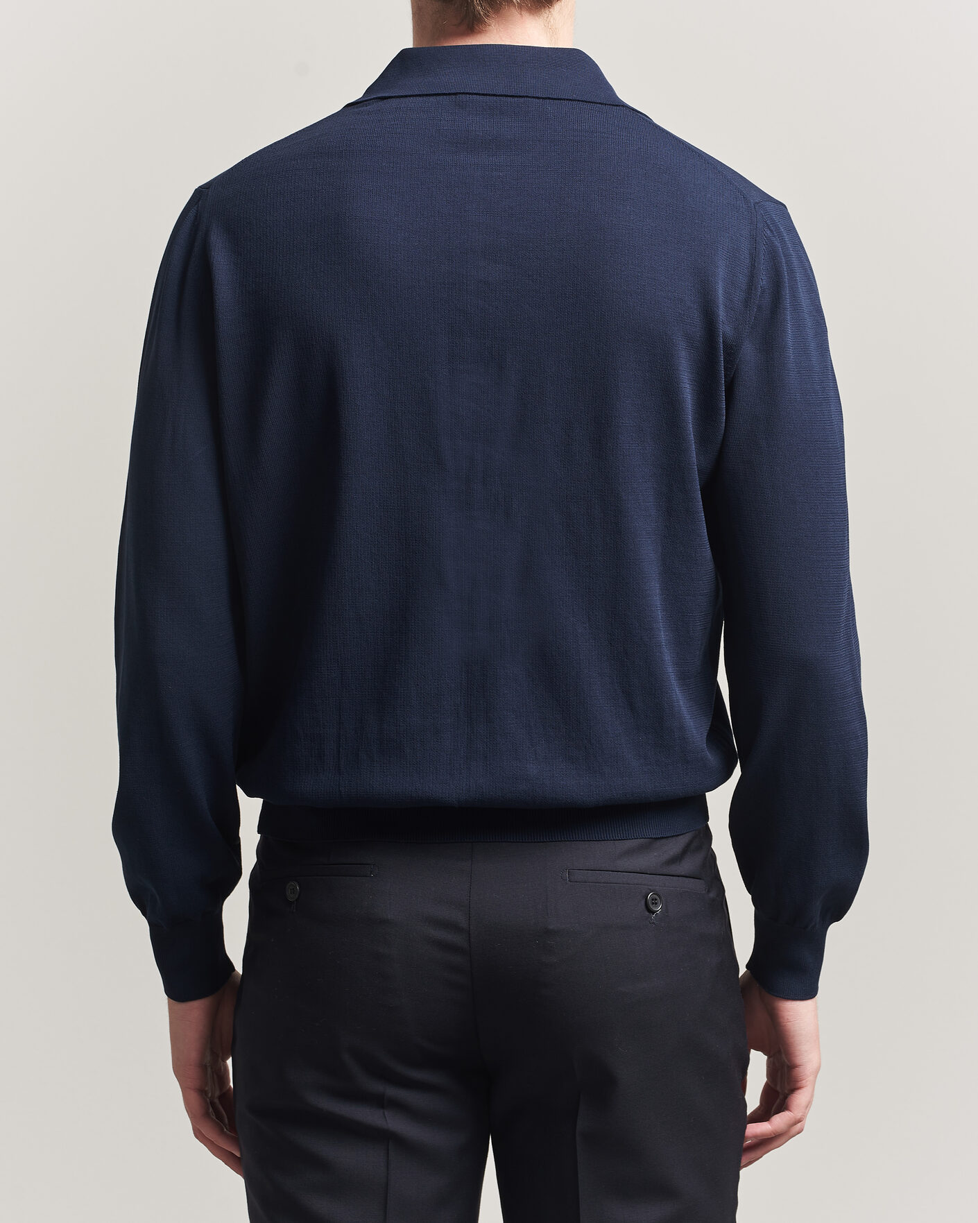 Herr | Tröjor | Canali | Cotton Long Sleeve Polo Navy