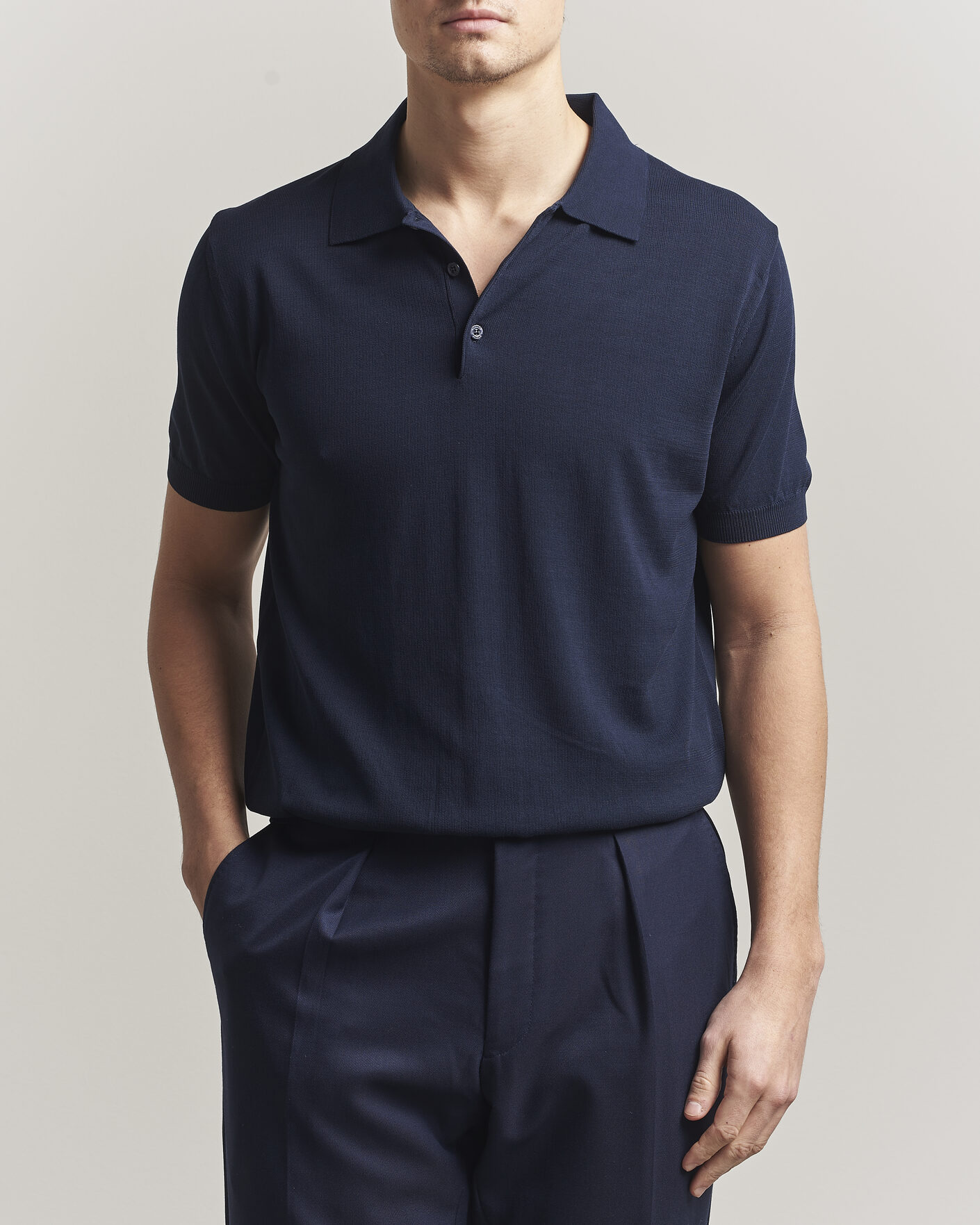 Herr | Pikéer | Canali | Cotton Short Sleeve Polo Navy