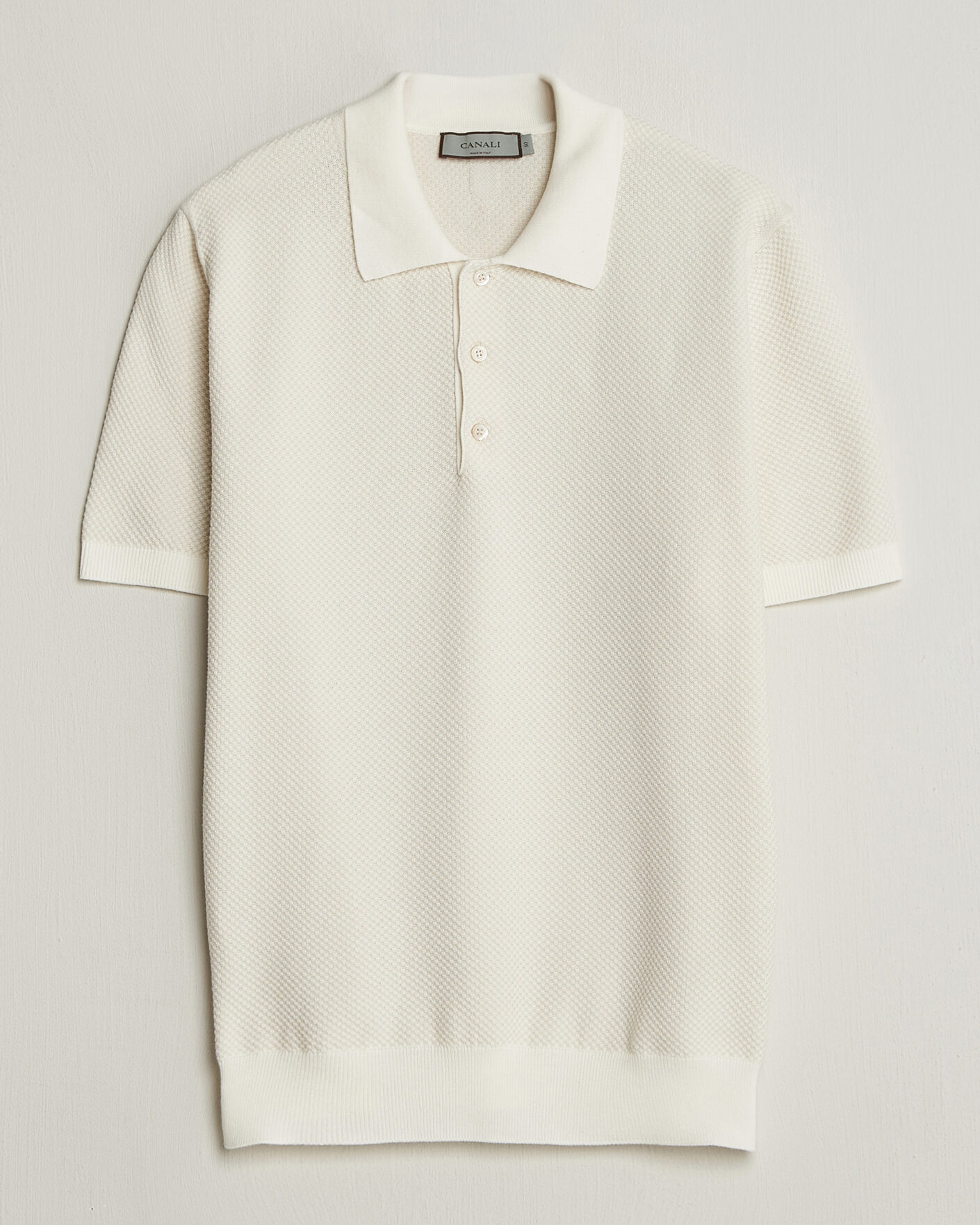 Herr | Pikéer | Canali | Textured Knit Short Sleeve Polo Off White