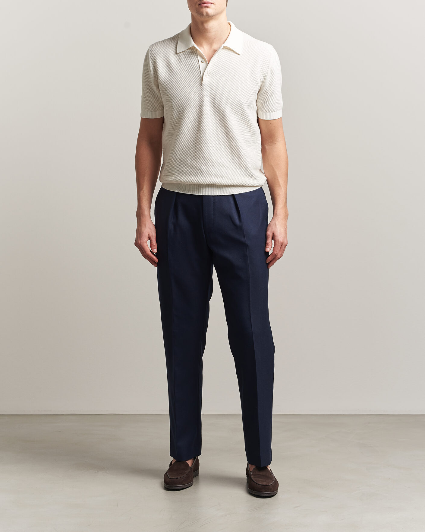 Herr | Pikéer | Canali | Textured Knit Short Sleeve Polo Off White