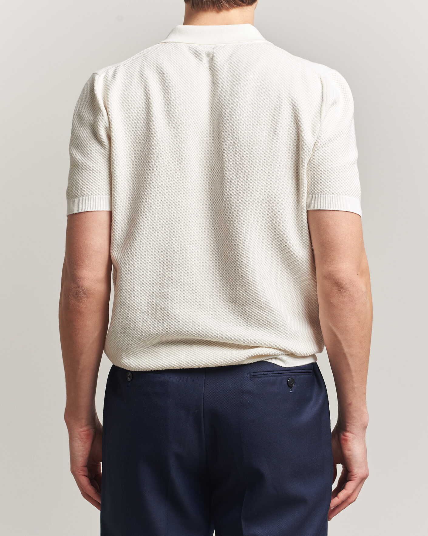 Herr | Pikéer | Canali | Textured Knit Short Sleeve Polo Off White