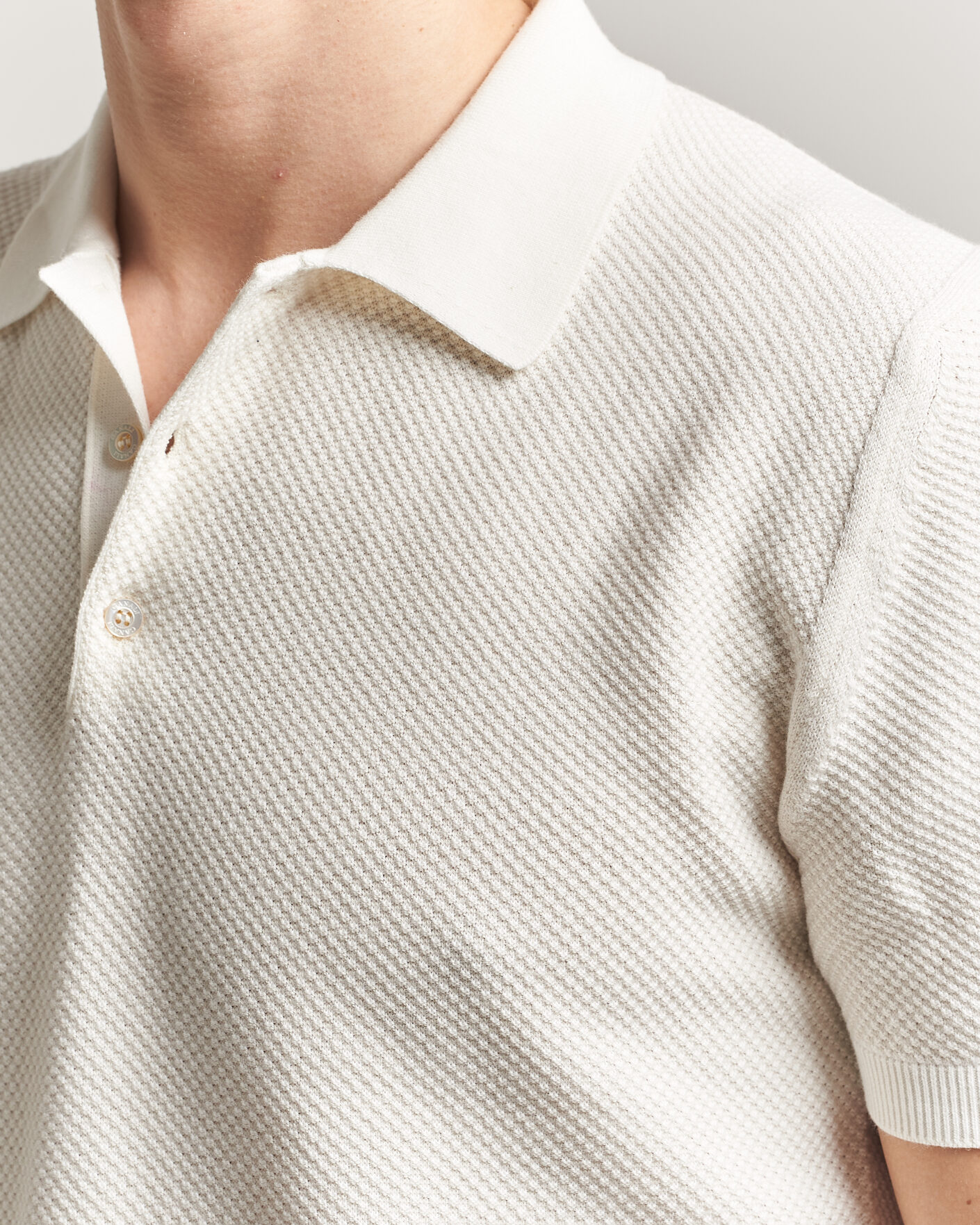 Herr | Pikéer | Canali | Textured Knit Short Sleeve Polo Off White
