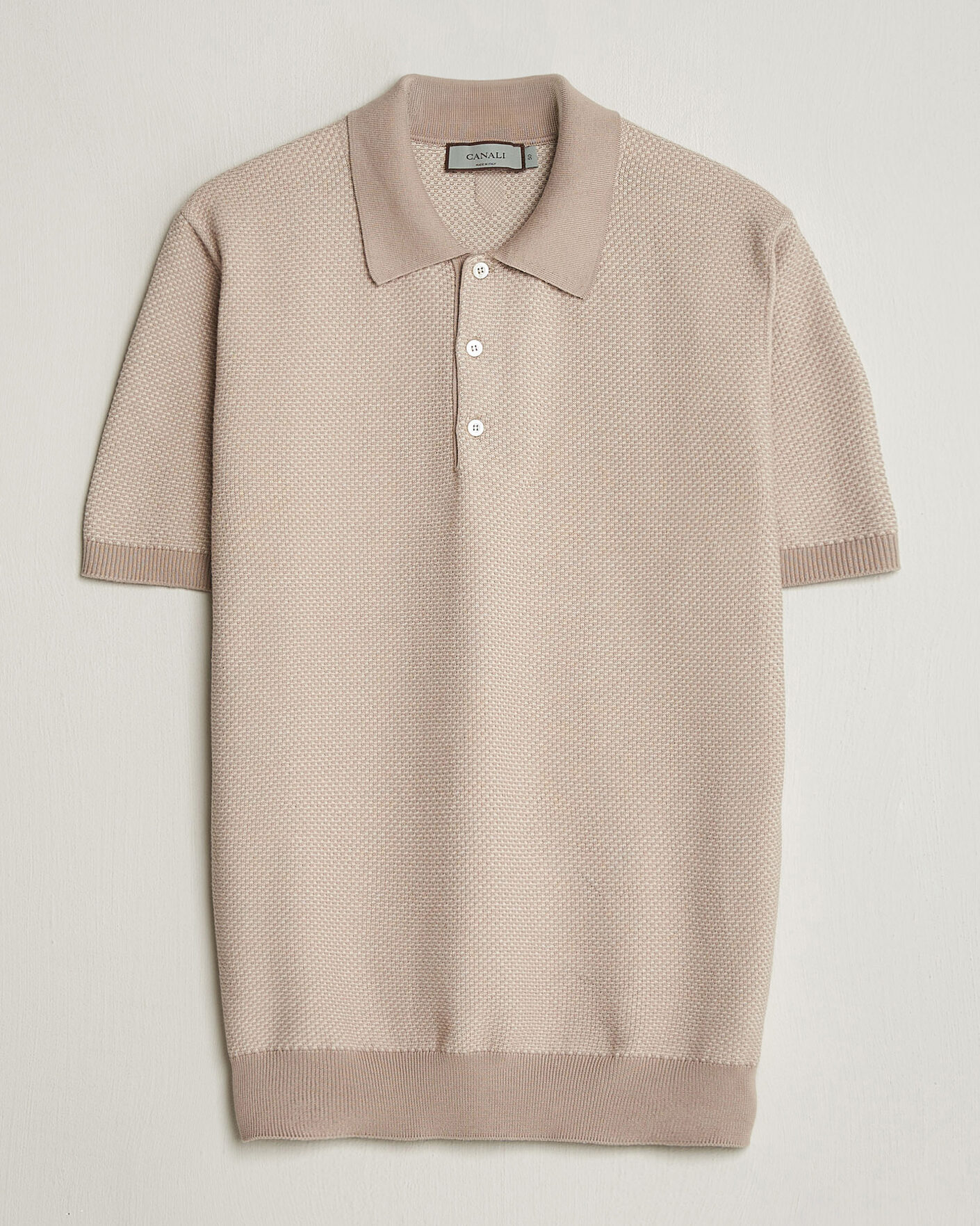 Herr | Pikéer | Canali | Textured Knit Short Sleeve Polo Light Beige