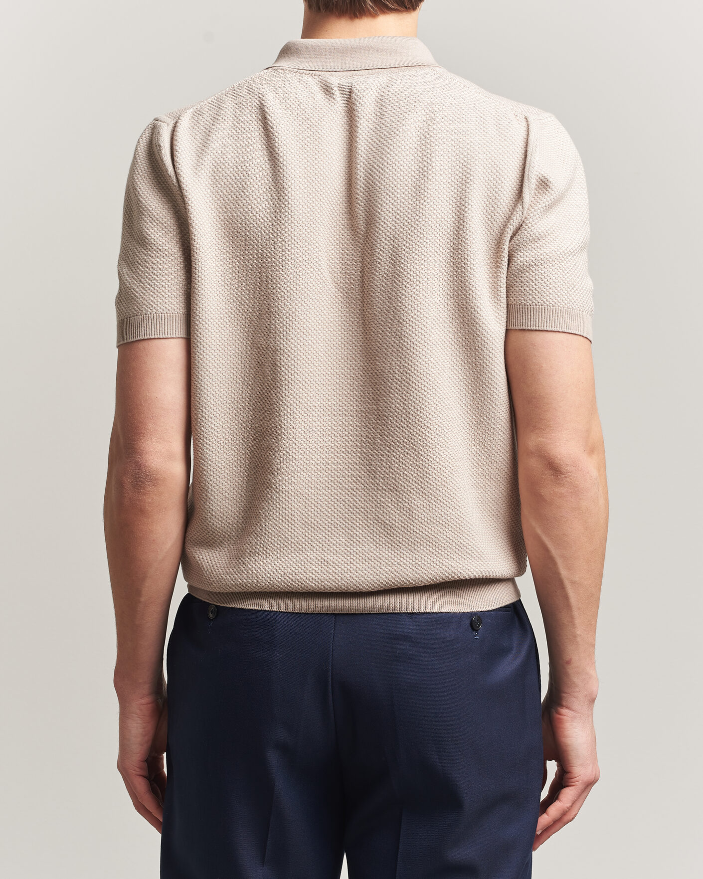Herr | Pikéer | Canali | Textured Knit Short Sleeve Polo Light Beige