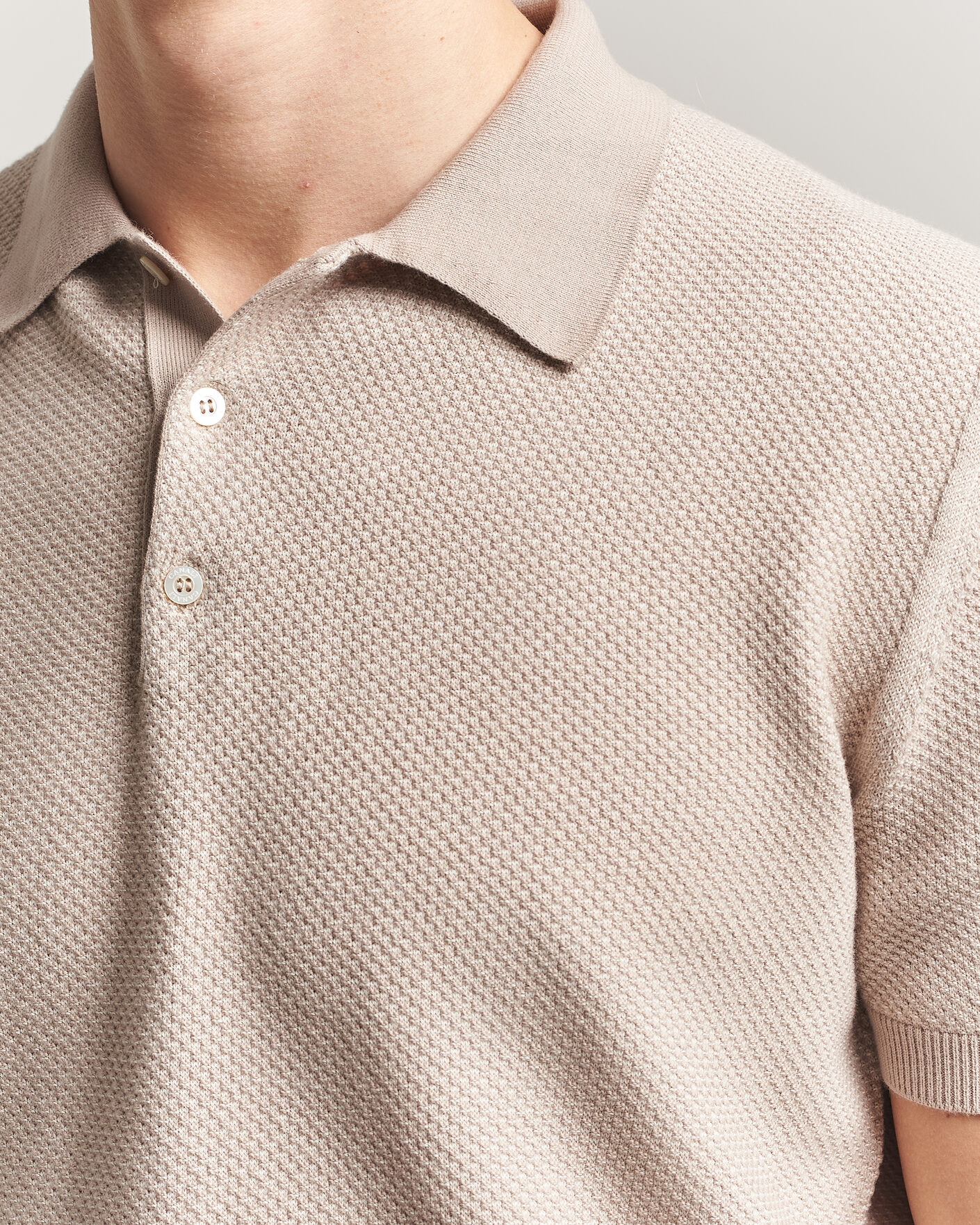 Herr | Pikéer | Canali | Textured Knit Short Sleeve Polo Light Beige