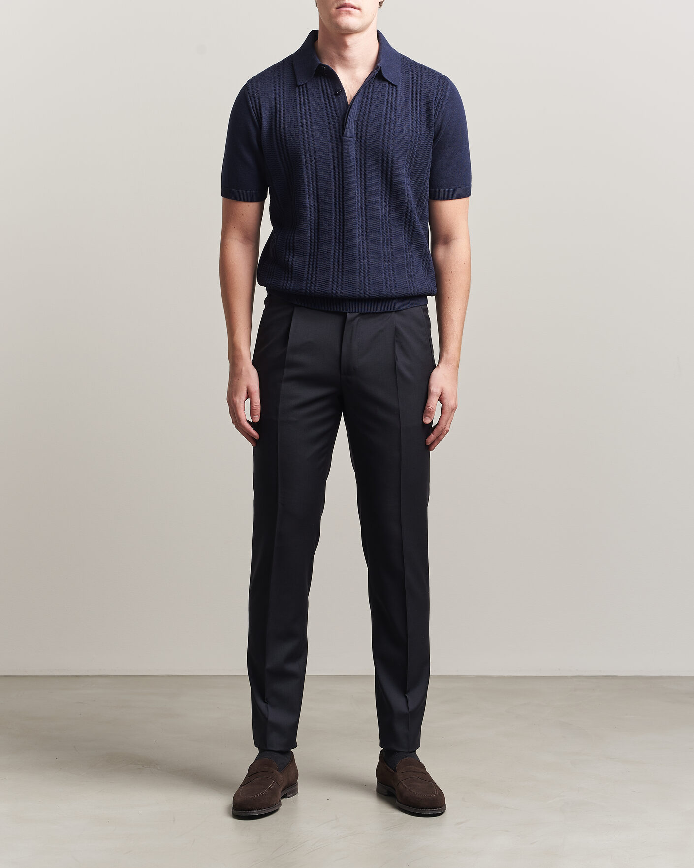 Herr | Pikéer | Canali | Jacquard Short Sleeve Polo Navy