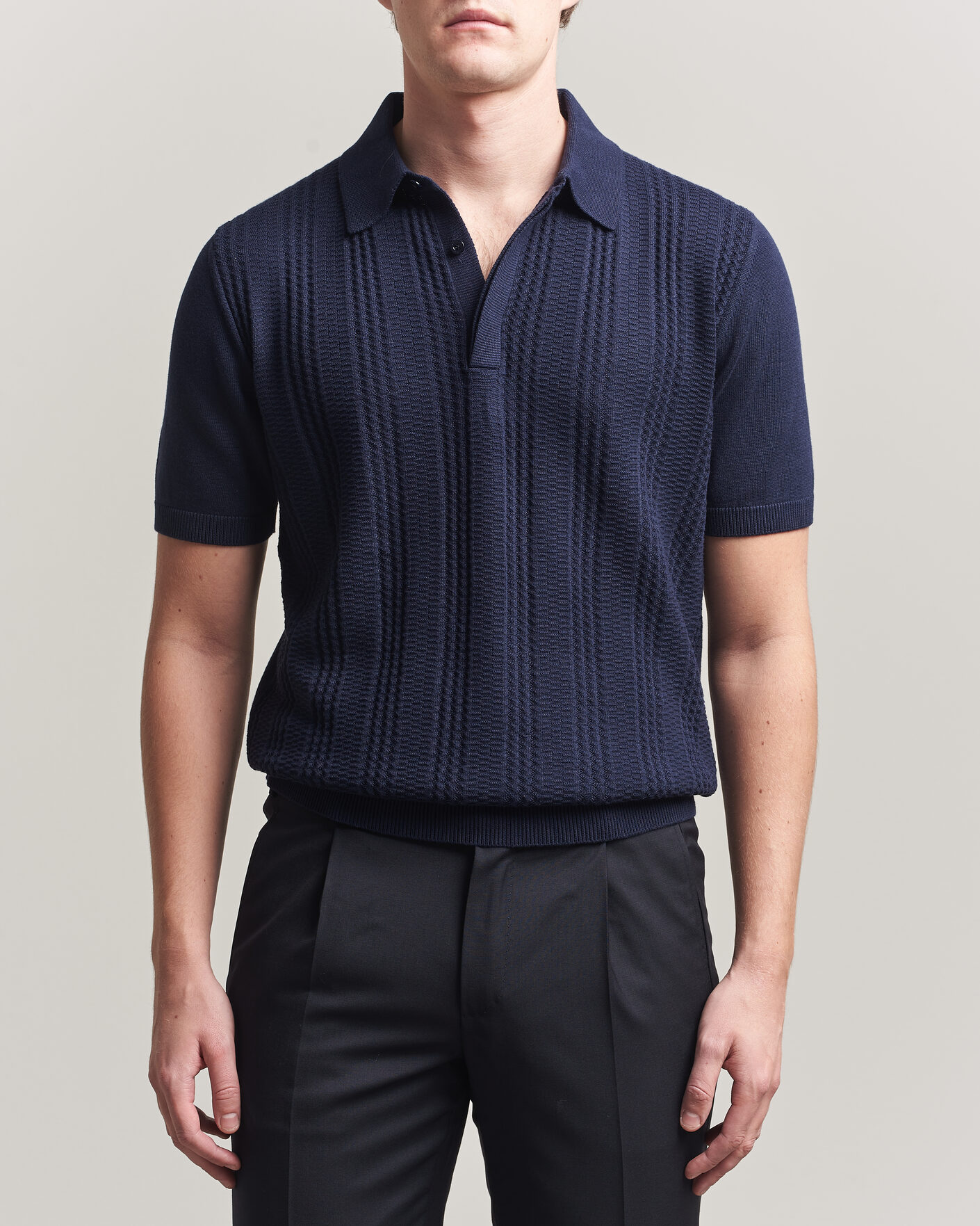 Herr | Pikéer | Canali | Jacquard Short Sleeve Polo Navy
