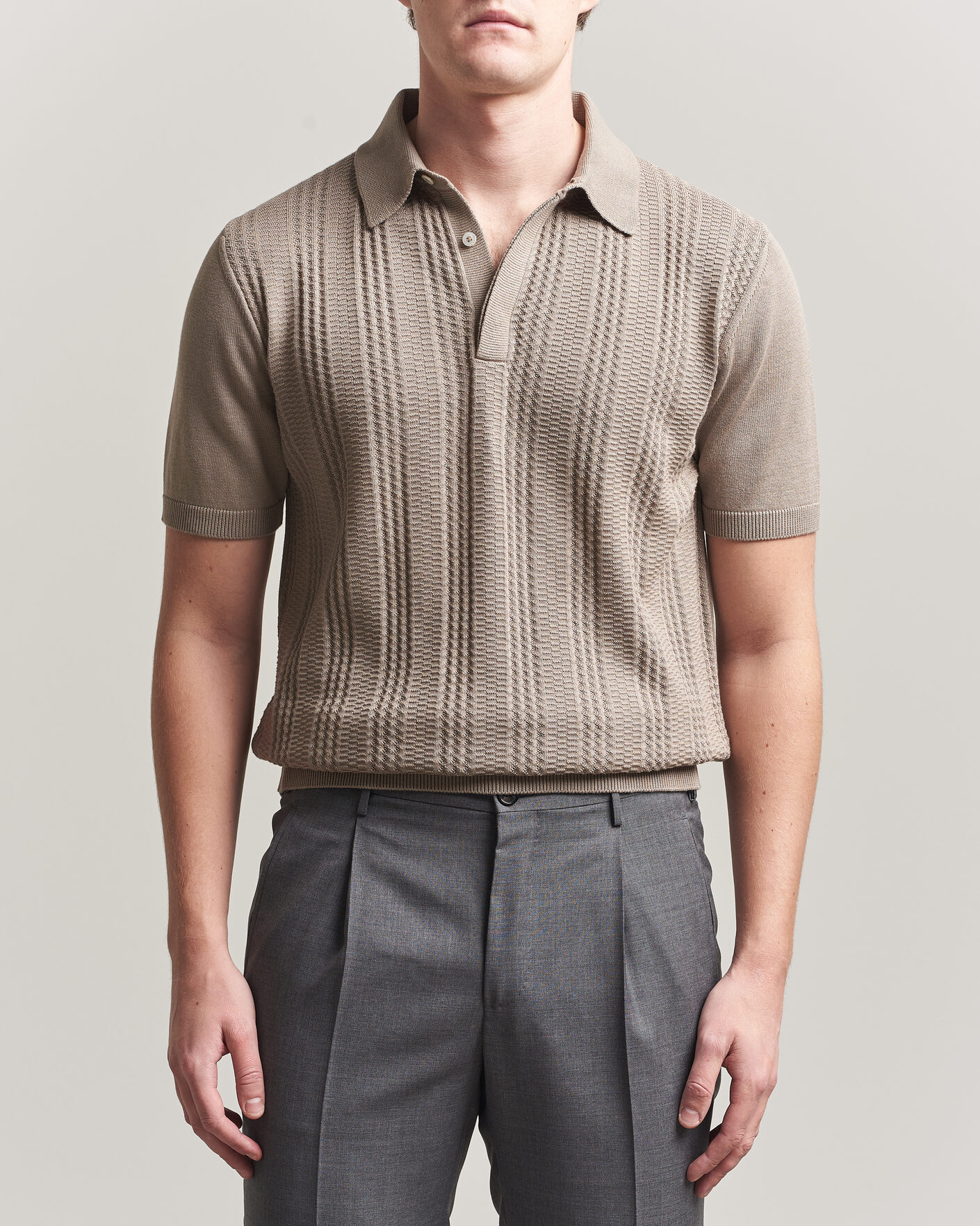 Herr | Pikéer | Canali | Jacquard Short Sleeve Polo Beige