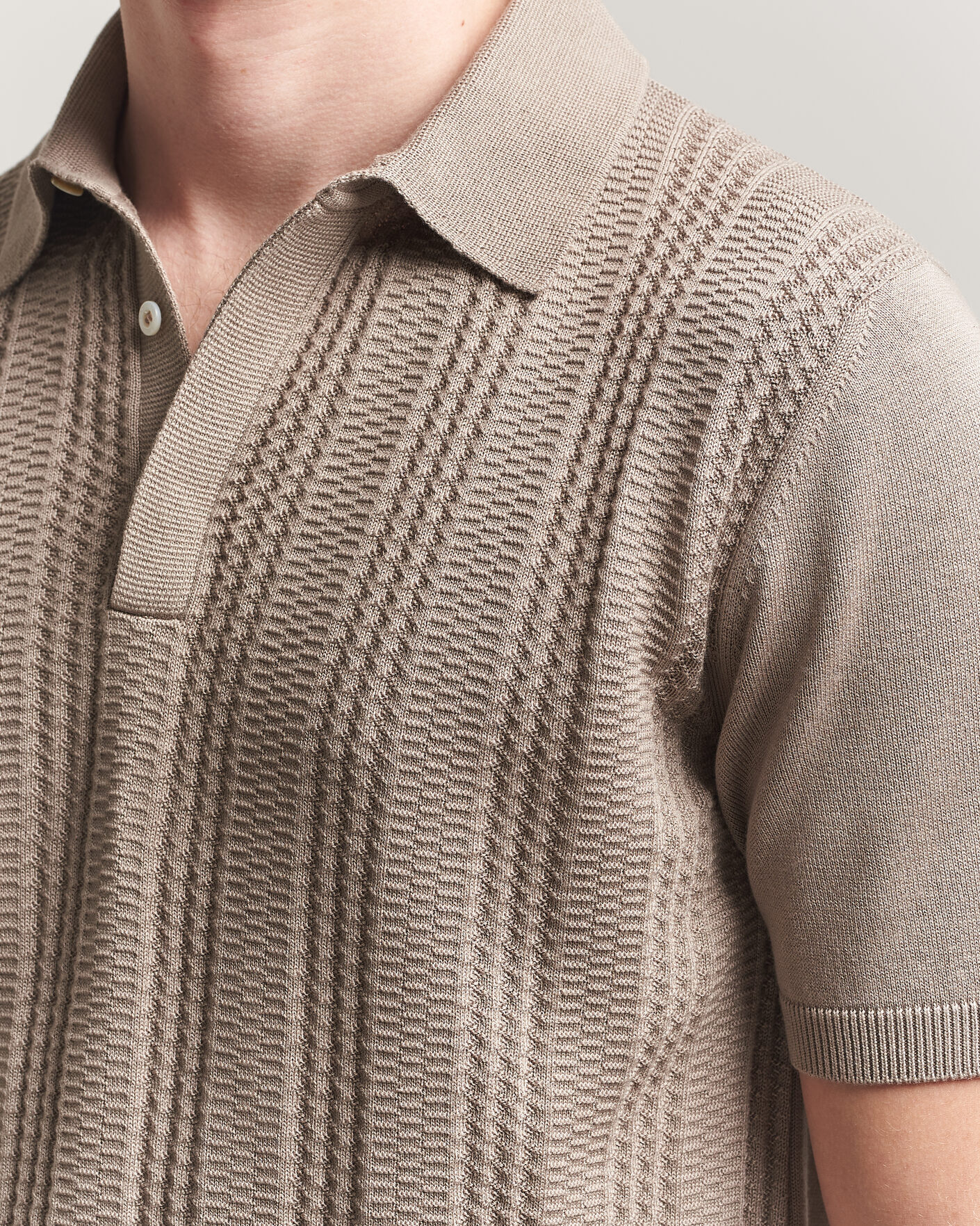 Herr | Pikéer | Canali | Jacquard Short Sleeve Polo Beige