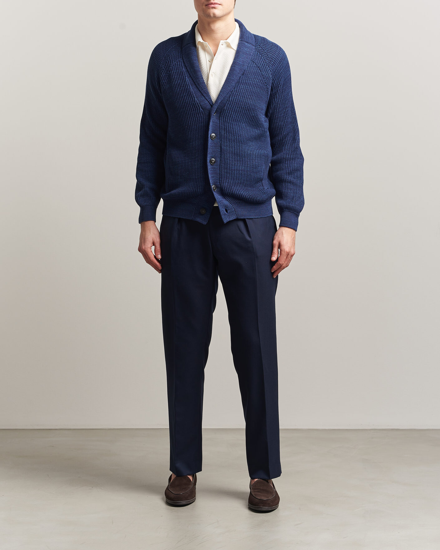 Herr | Tröjor | Canali | Rib Knit Shawl Cardigan Navy