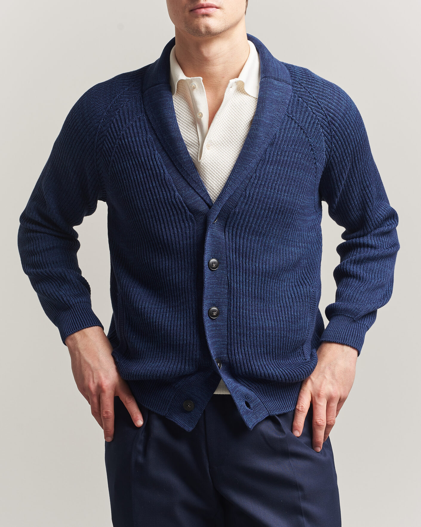 Herr | Tröjor | Canali | Rib Knit Shawl Cardigan Navy
