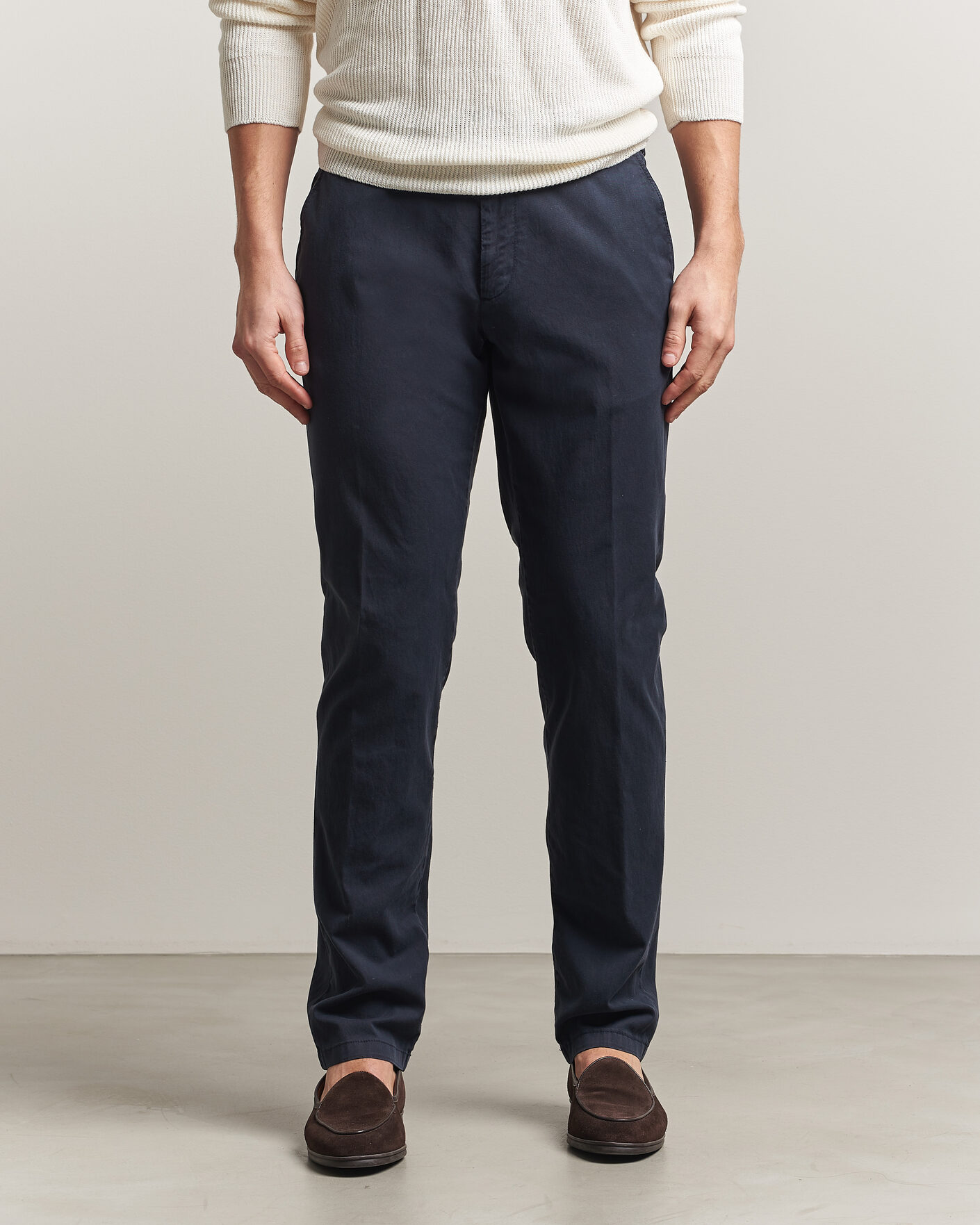 Herr | Byxor | Canali | Regular Fit Cotton/Stretch Chinos Navy