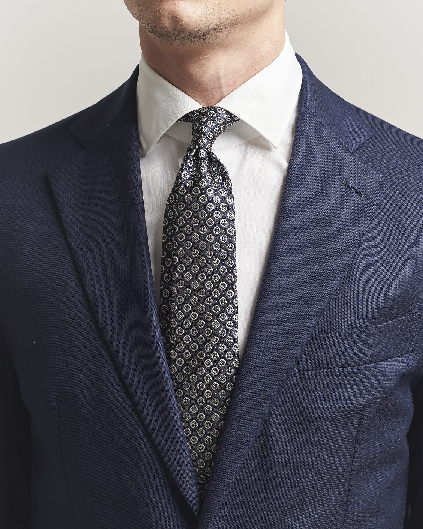 Herr | Slipsar | Canali | Jacquard Flower Silk Tie Navy