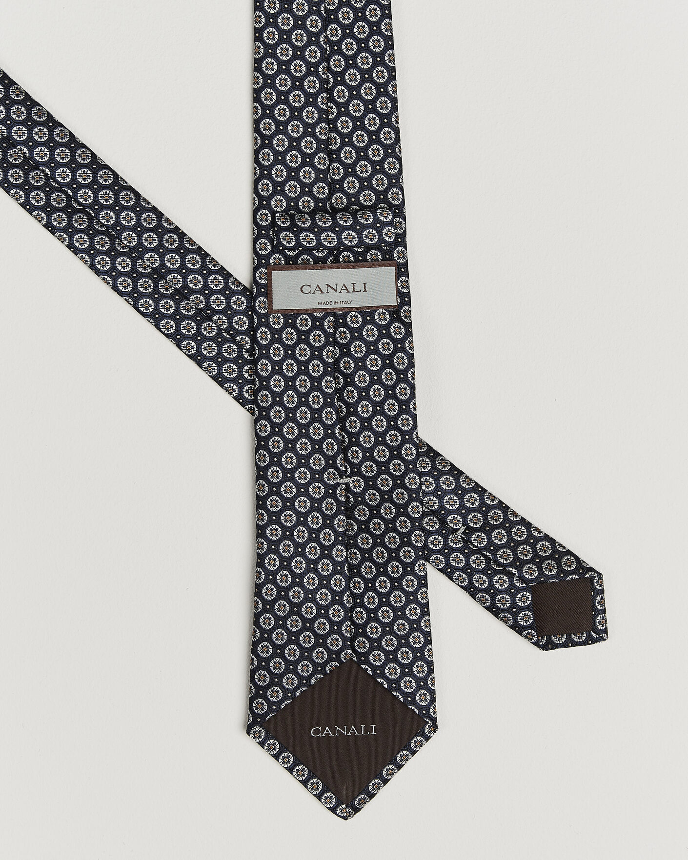 Herr | Slipsar | Canali | Jacquard Flower Silk Tie Navy