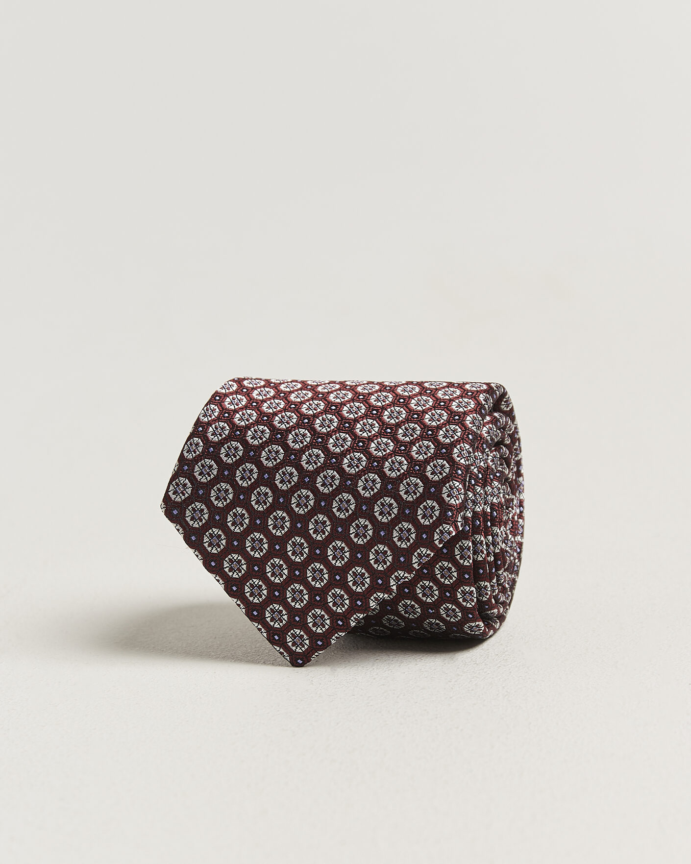 Herr | Slipsar | Canali | Jacquard Flower Silk Tie Burgundy
