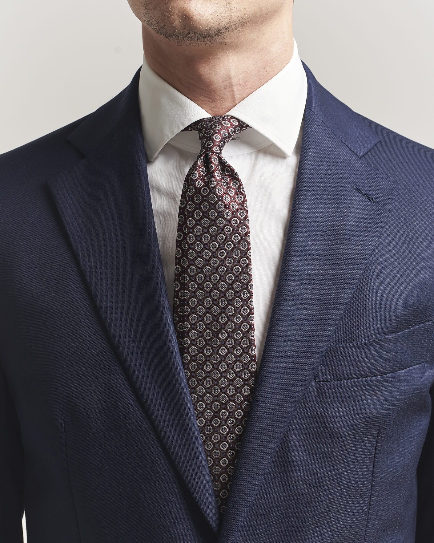 Herr | Slipsar | Canali | Jacquard Flower Silk Tie Burgundy