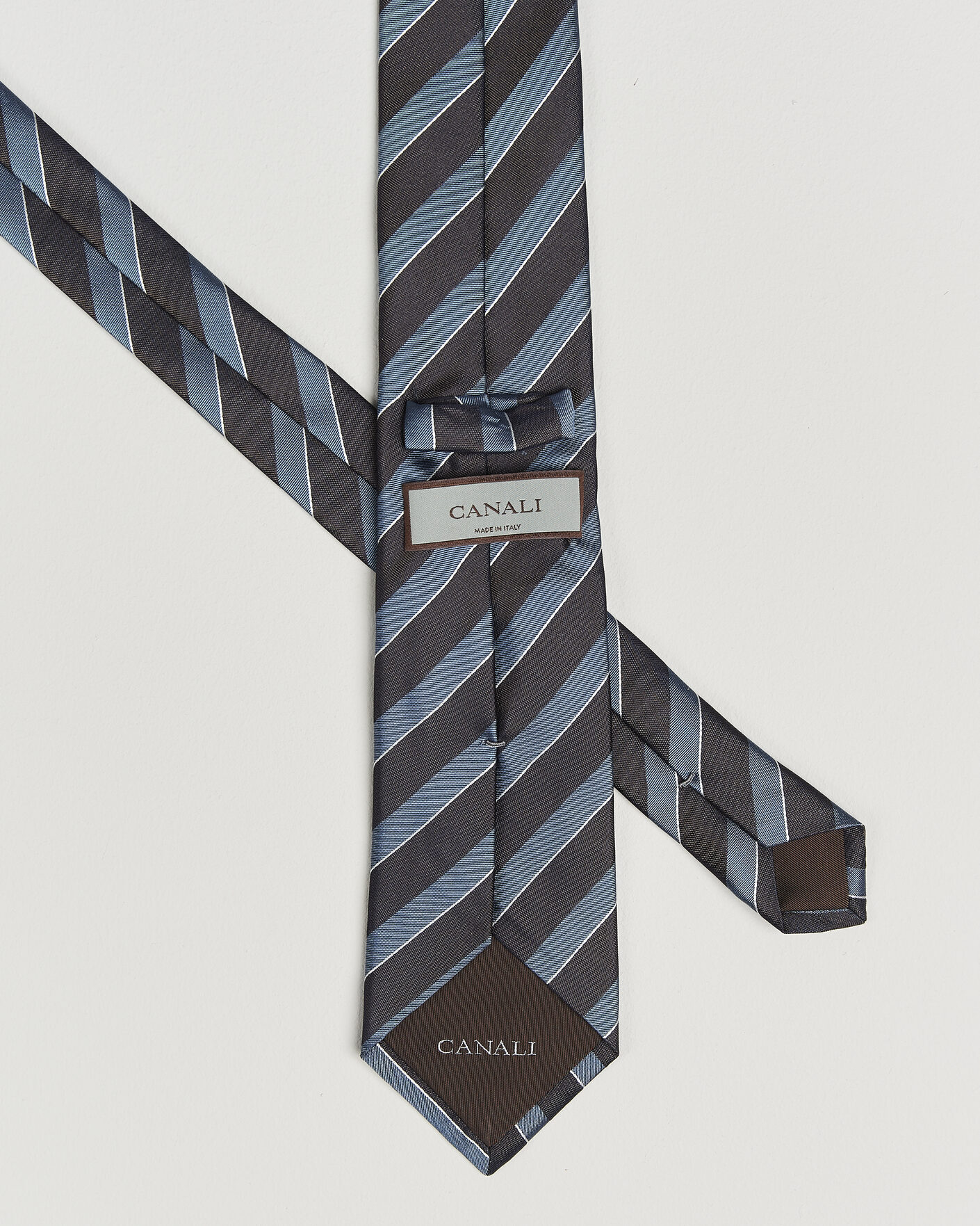 Herr | Slipsar | Canali | Regimental Stripe Silk Tie Brown/Blue