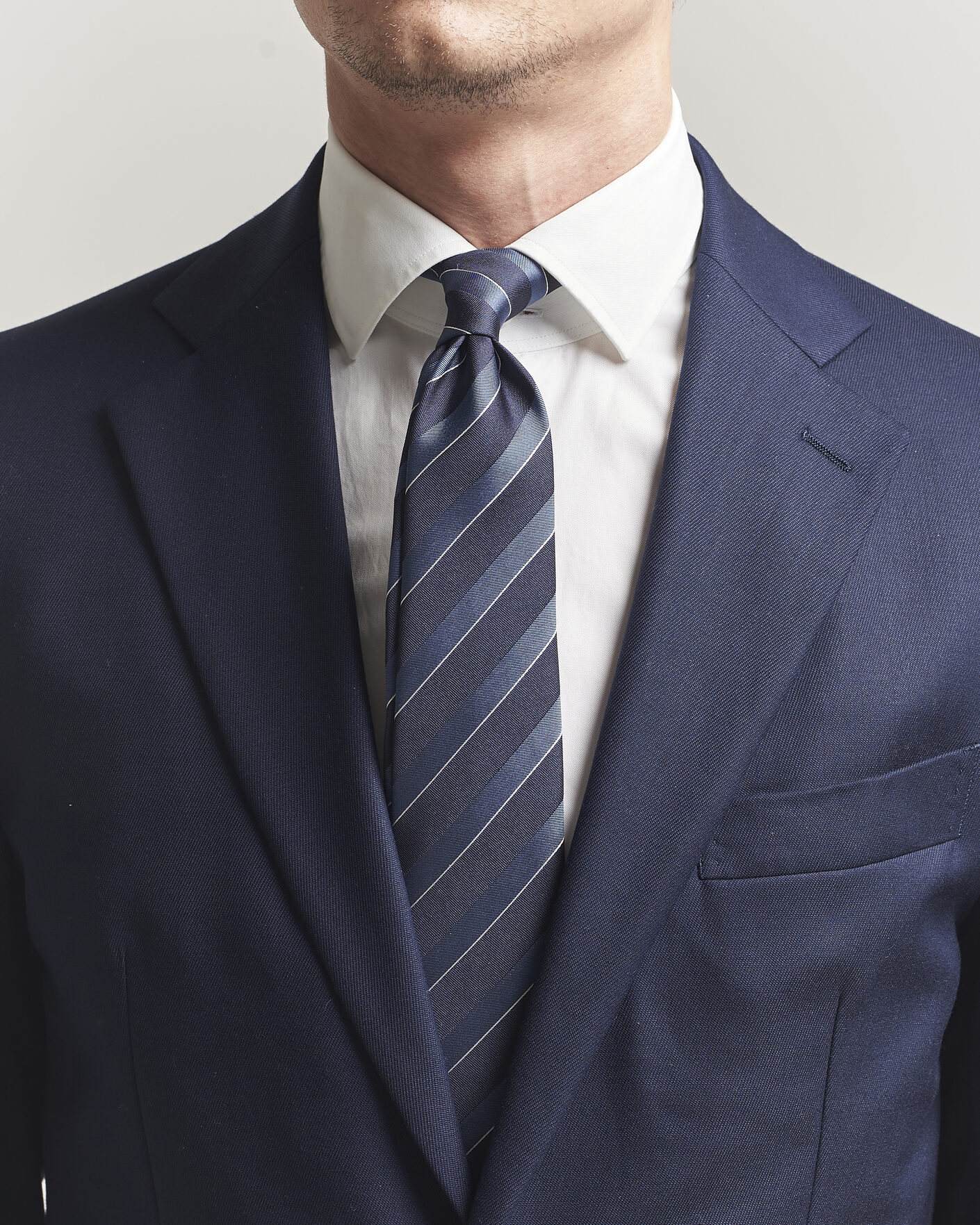 Herr | Slipsar | Canali | Regimental Stripe Silk Tie Navy/Blue