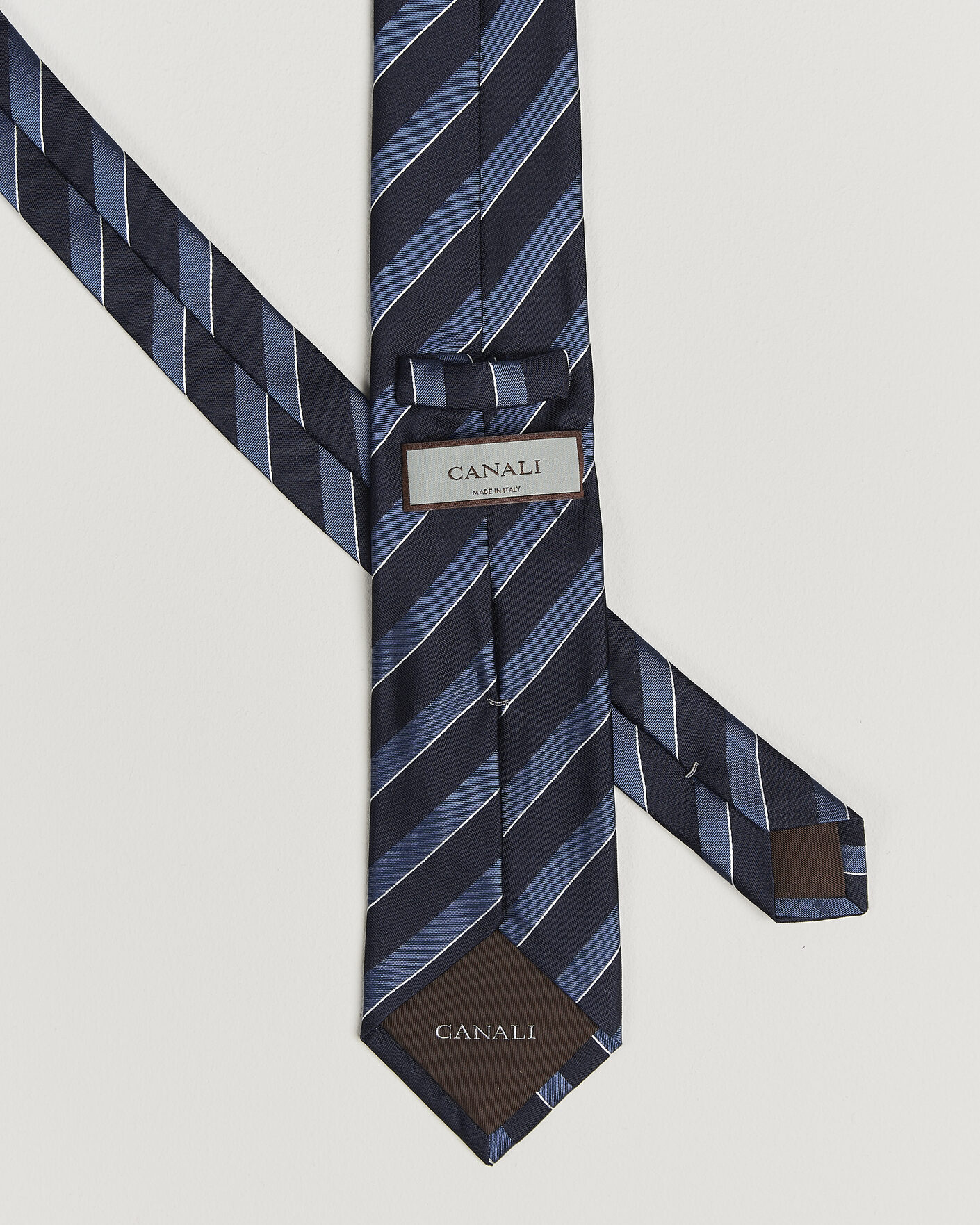 Herr | Slipsar | Canali | Regimental Stripe Silk Tie Navy/Blue