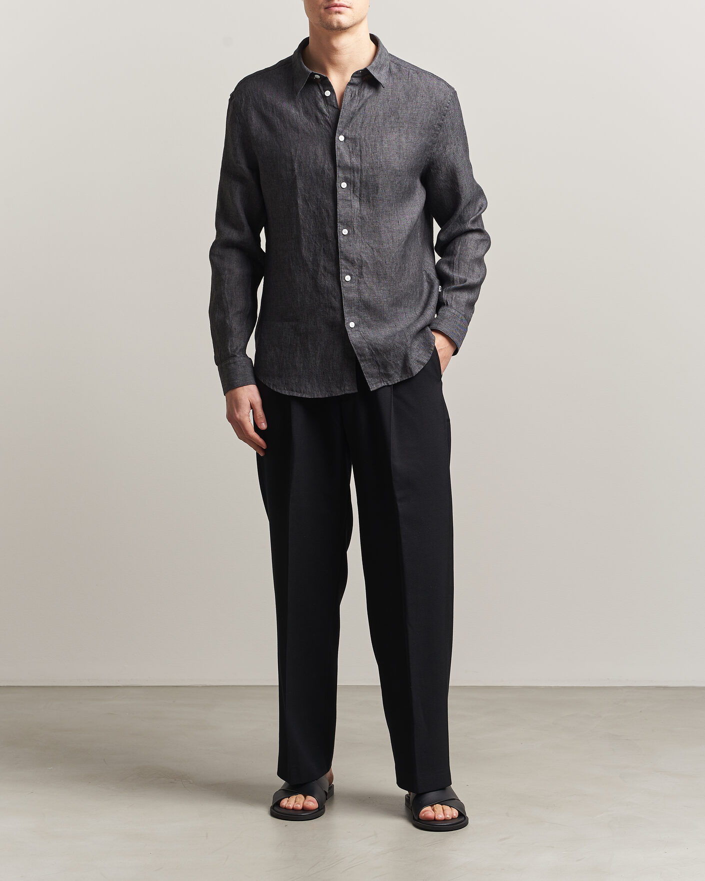Herr | Skjortor | J.Lindeberg | Marlon Linen Melange Shirt Black