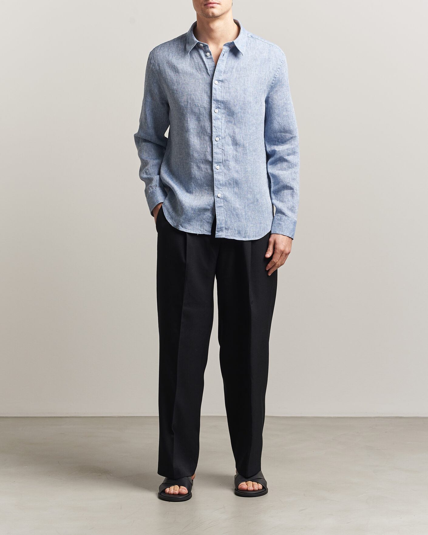 Herr | Skjortor | J.Lindeberg | Marlon Linen Melange Shirt Federal Blue