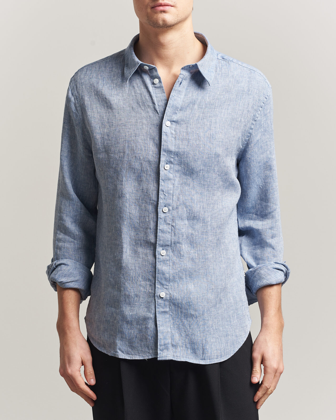Herr | Skjortor | J.Lindeberg | Marlon Linen Melange Shirt Federal Blue